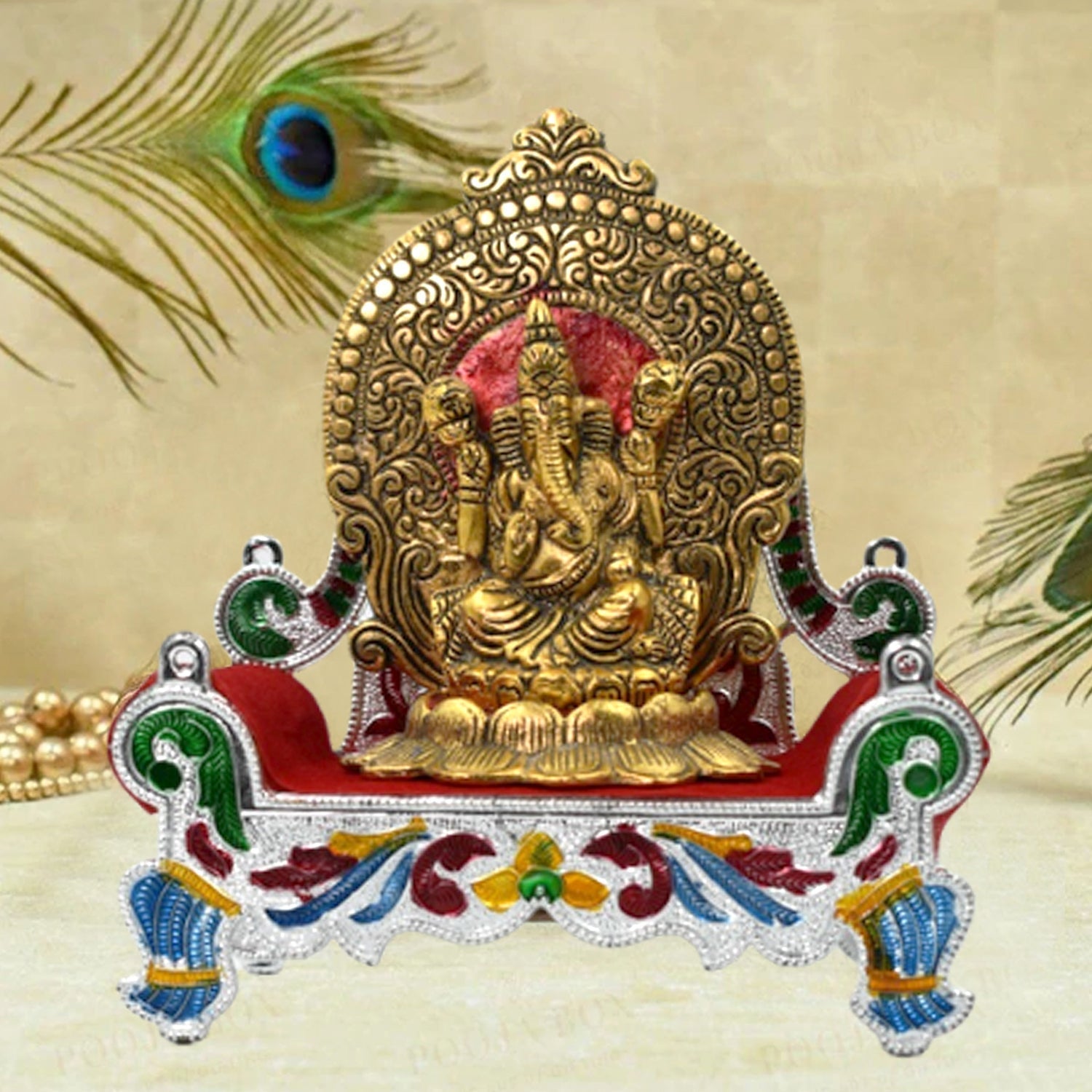 07_40bb39f2-61e5-4cd3-bc90-3464039691ce.jpg Bal Gopal Sihasan Throne - Large Decorative Stand for Home Temple Deity Display - Image 1