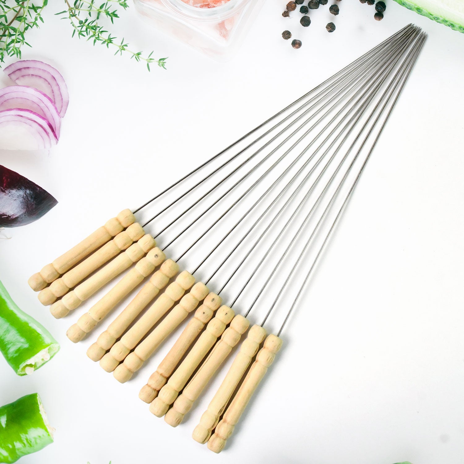 07_81fdec1e-7065-42fd-9fa0-41021d16fc4c.jpg BBQ Tandoor Skewers Grill Sticks for Barbecue (Pack of 12) - Image 1