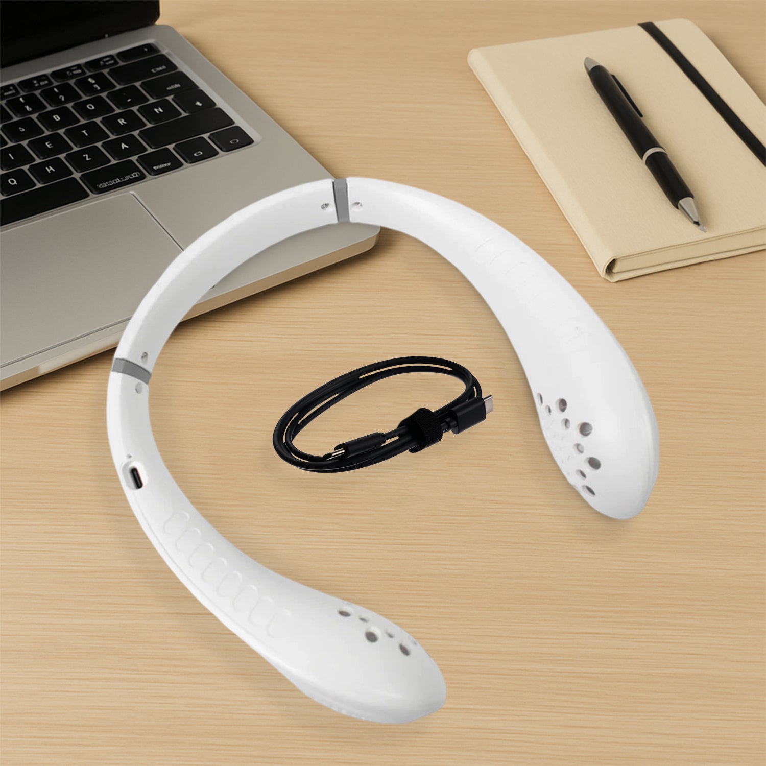 0876_usb_neck_fan_1pc.jpg Portable USB Rechargeable Neck Fan – Wearable, 3 Speeds, Headphone Design - Image 1