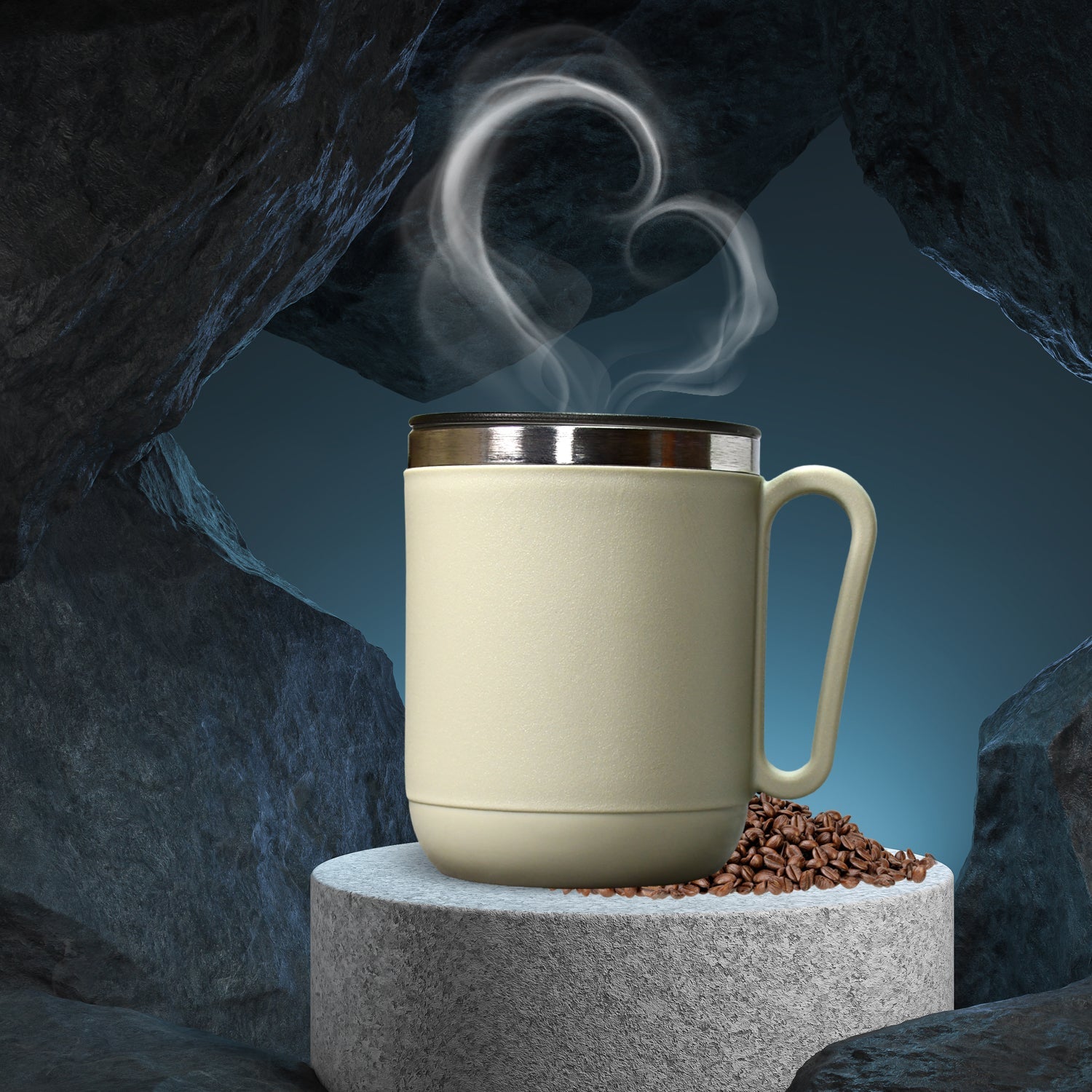 09_58043254-6422-4b7a-b1a1-c8820c45fc94.jpg Ganesh Stainless Steel Coffee Mug with heat resistant mug lid. Approx 400Ml mug - Image 1