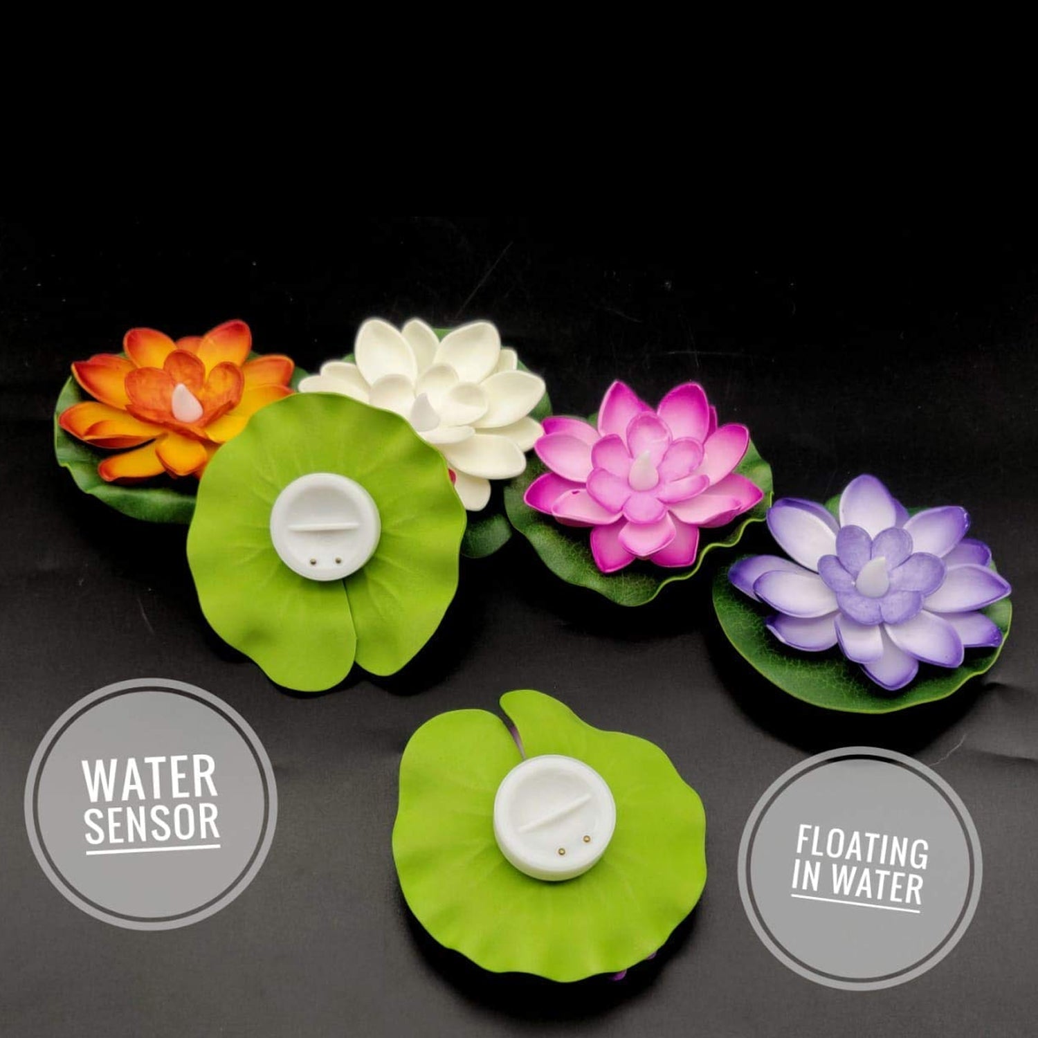 09_7c5f4b8b-0f28-48c3-ad08-a4d4b9b68830.jpg Water Floating Smokeless Candles & Lotus Flowers Sensor Led TeaLight (Pack of 6) - Image 1