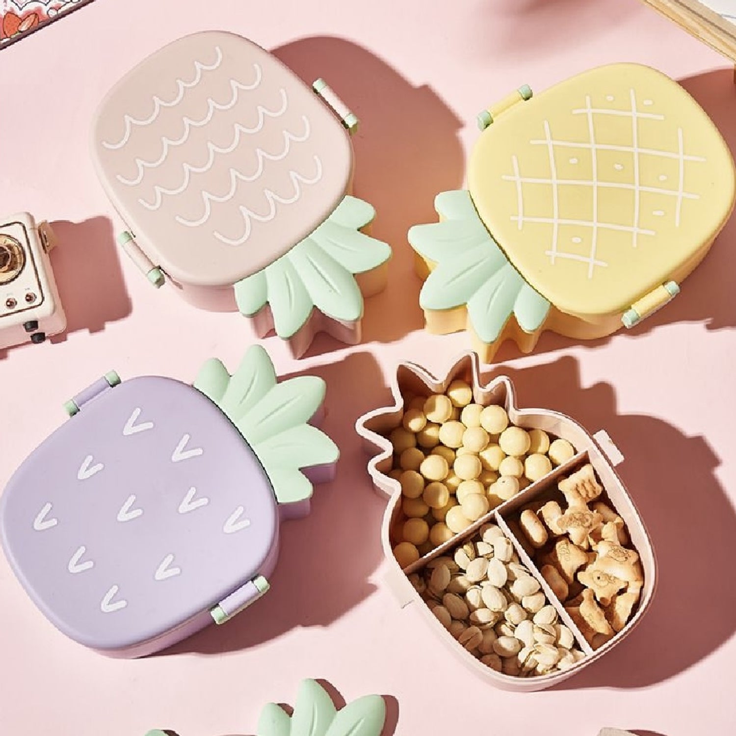 10_df4753d9-6fe7-47bb-be14-0fa9e714377e.jpg Kids Lunch Box Cute Pineapple Shaped Bento Box with Fork Spoon Office Lunch Box (1 Pc ) - Image 1