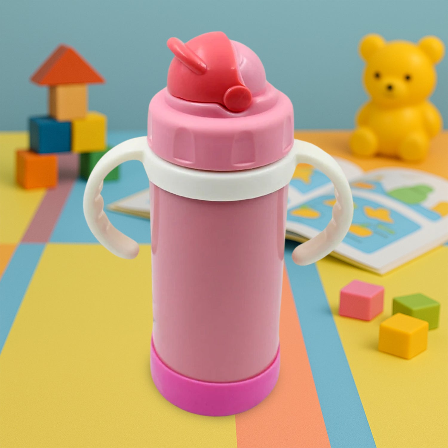 12752_ss_water_bottle_350ml_no5.jpg Stainless Steel Water Bottle With Handle & Straw Leak Proof, Rust Proof, Hot & Cold Drinks, Gym Sipper BPA Free Food Grade Quality, Steel fridge Bottle For office / Gym / School (350 Ml) - Image 1