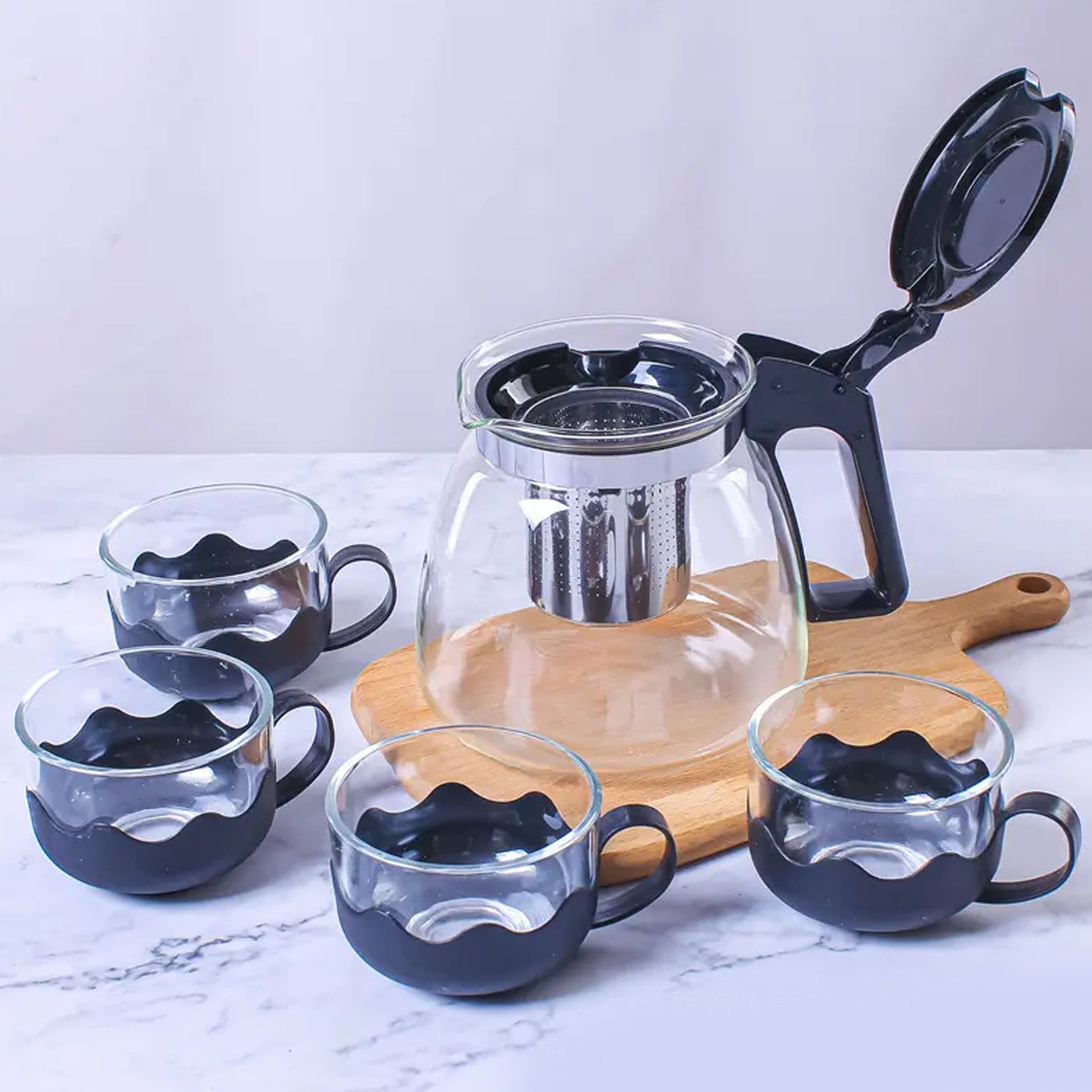 12_4c6e0c06-6cd2-4ba3-a89f-5b2403a33dde.jpg Flame Proof Glass Kettle and Cup Set with Strainer High Quality Set 24 Pc - Image 1