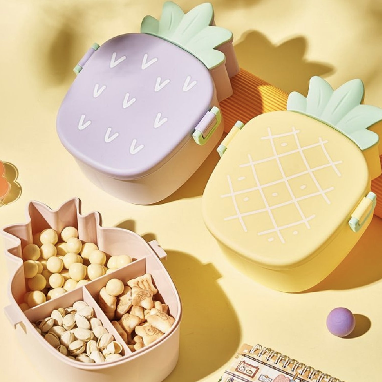 12_beadb968-ae00-4975-9815-0fa0cd840d76.jpg Kids Lunch Box Cute Pineapple Shaped Bento Box with Fork Spoon Snack Container - Image 1