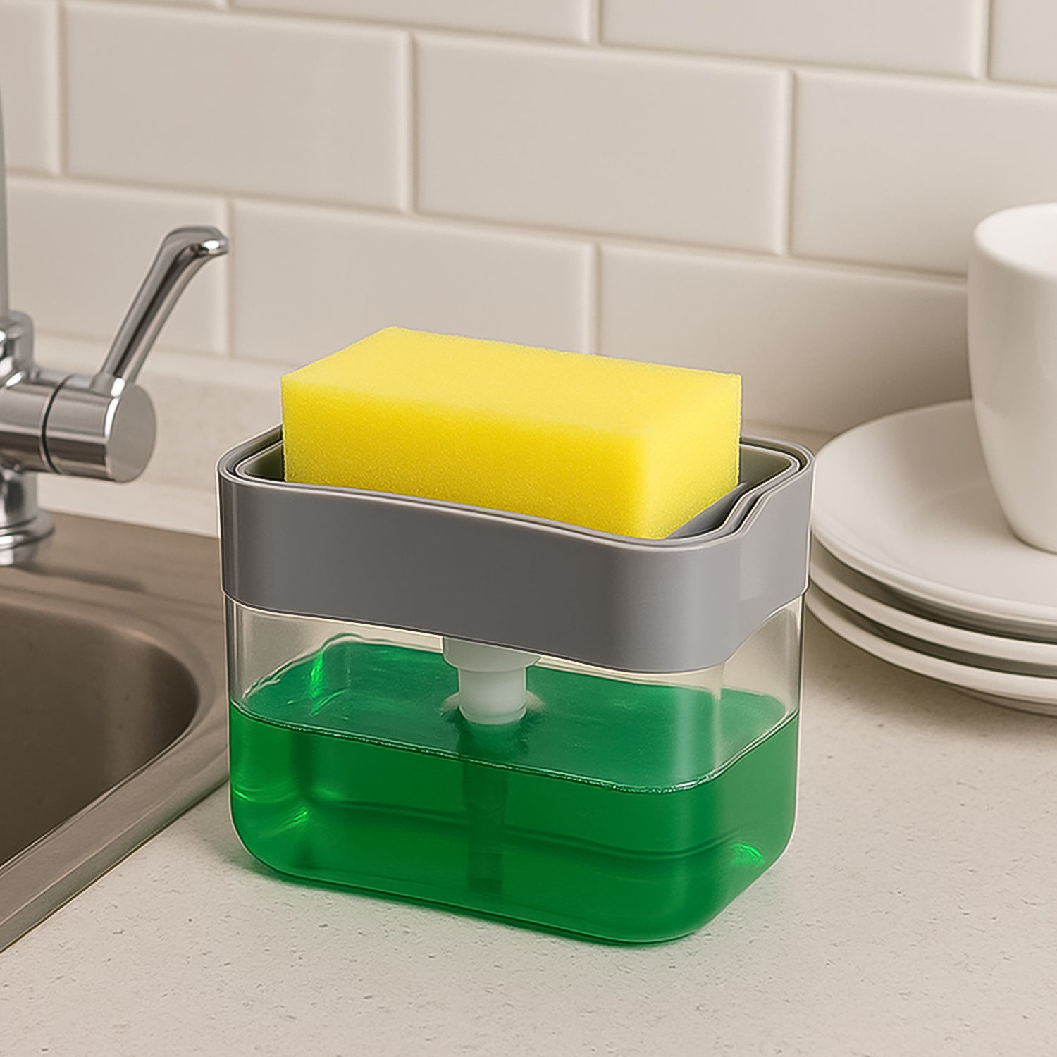1485_pet_soap_dispenser.jpg Liquid Soap Dispenser on Countertop with Sponge Holder For Pet - Image 1