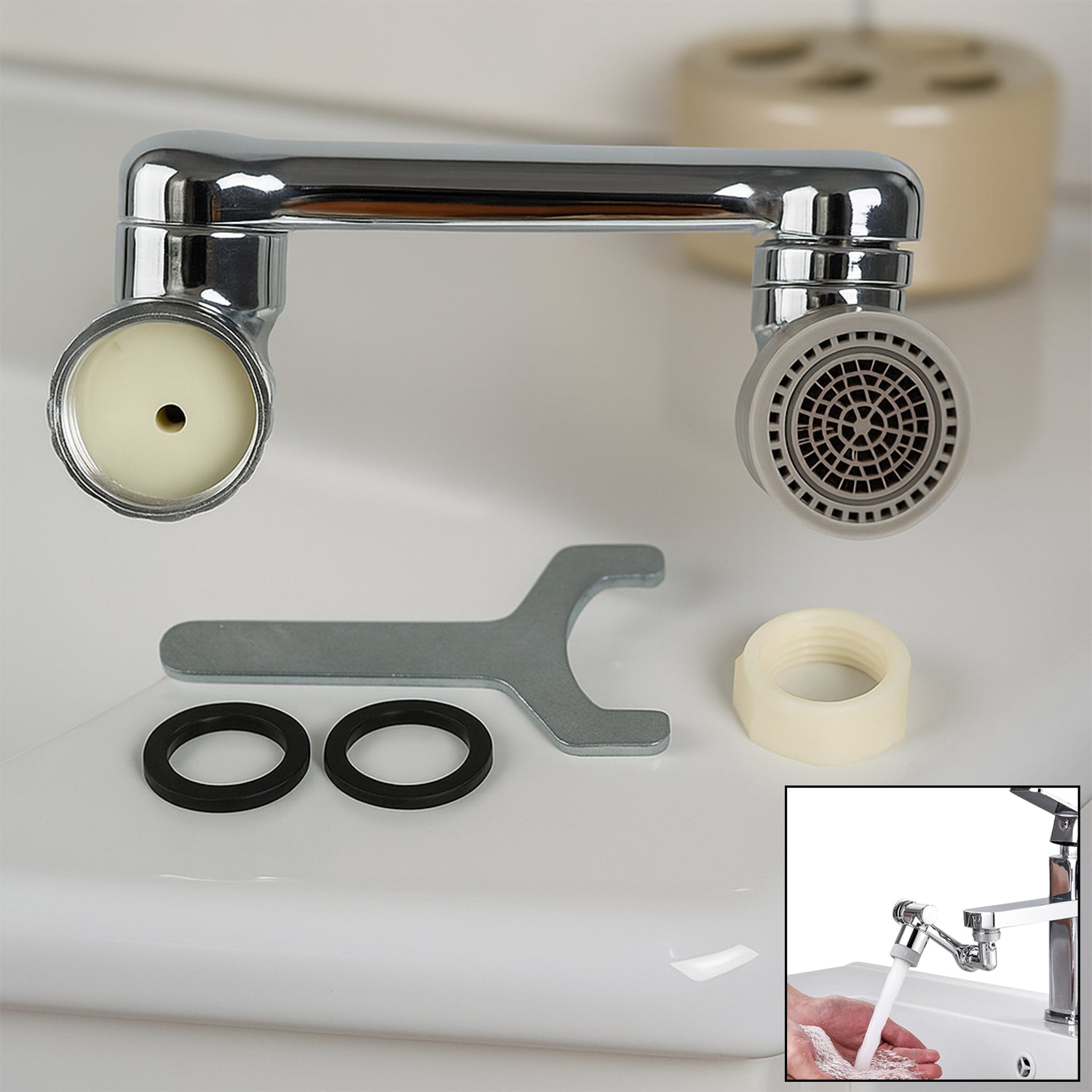 1552_flexible_faucet_head.jpg Splash Faucet Filter 180° Rotating Sprayer – Water-Saving Sink Aerator Extender - Image 1