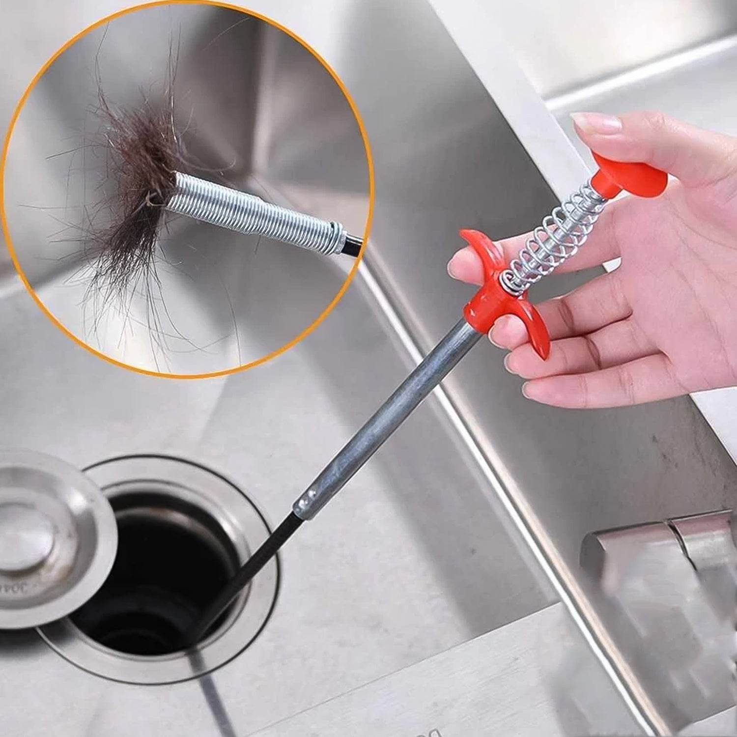 1634_60cm_spring_dredging.jpg Metal Wire Brush Sink Cleaning Hook Sewer Dredging Device - Image 1