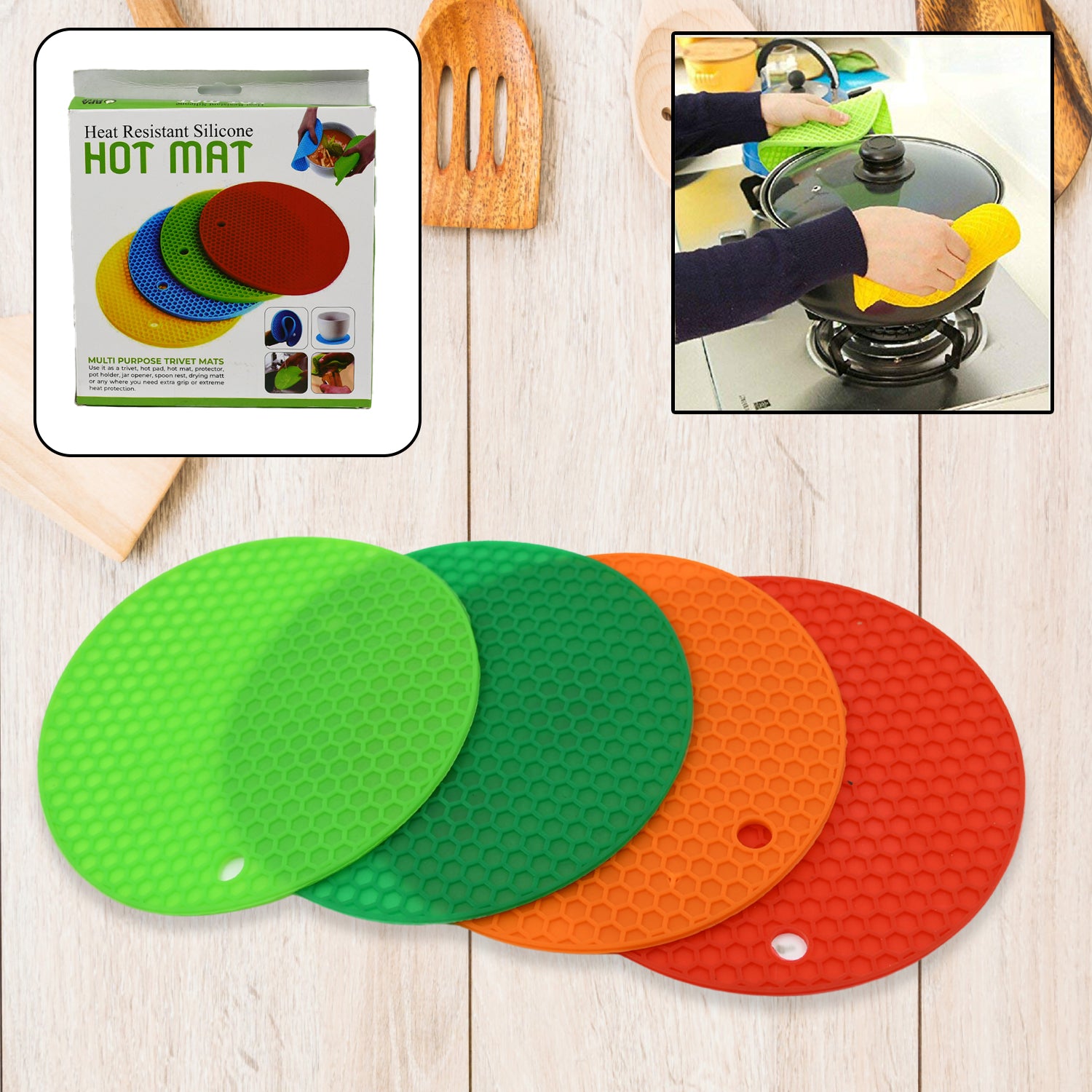 1_c6c1353b-1bb9-482c-b9eb-13f03ef36831.jpg Silicon Hot Pot Mat Set - 4-Piece Heat-Resistant Trivets for Protecting Surfaces - Image 1