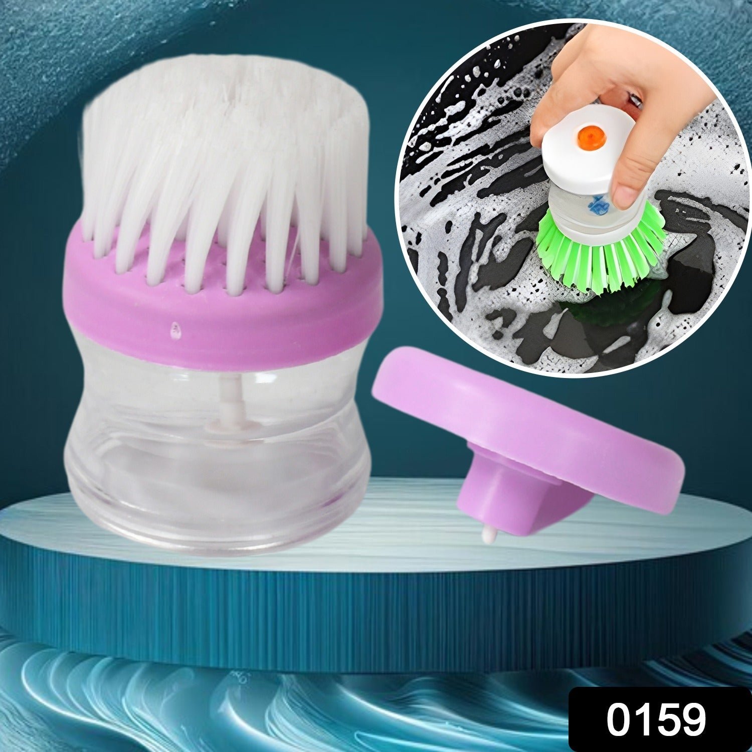 1c730e77-608d-4f79-a5b7-056255ea2155.jpg Plastic Wash Basin Brush Cleaner with Liquid Soap Dispenser (Multicolour) - Image 1