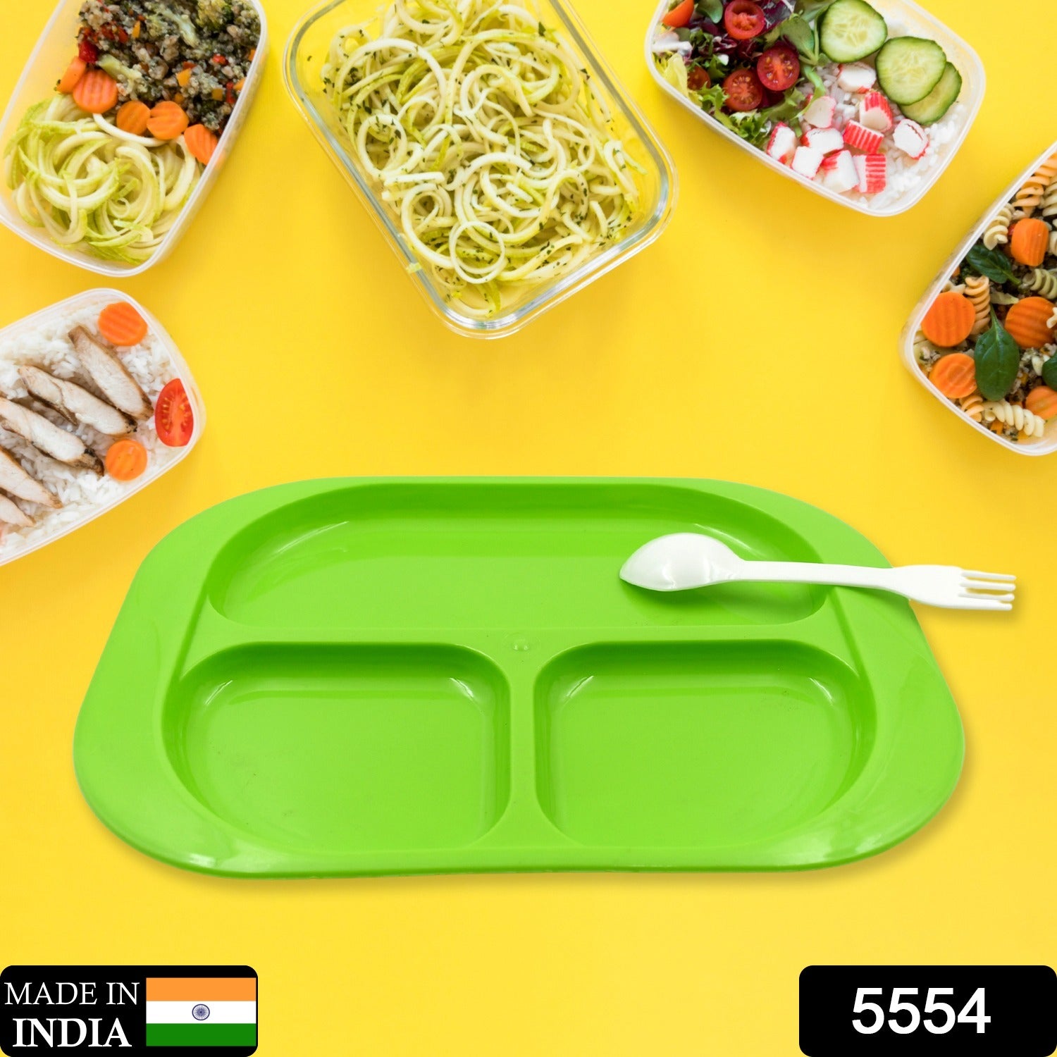 1e8b826b-4298-47a7-8987-178df671de5f.jpg Biodegradable 3-Compartment Plastic Food Plate with Spoon for Snacks (1 Pc) - Image 1