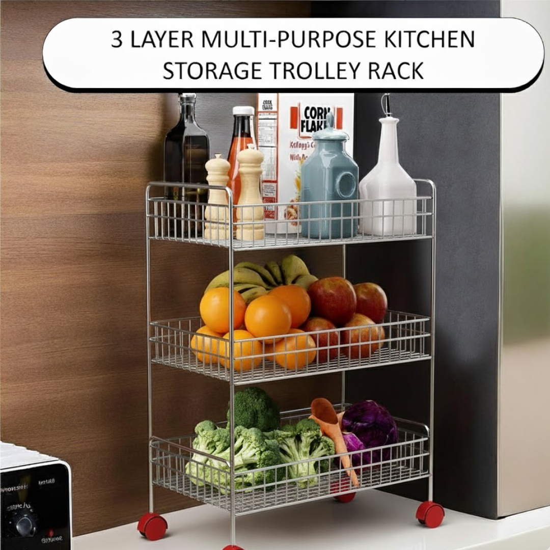 20464.png 3-Tier Stainless Steel Kitchen Trolley - Image 1