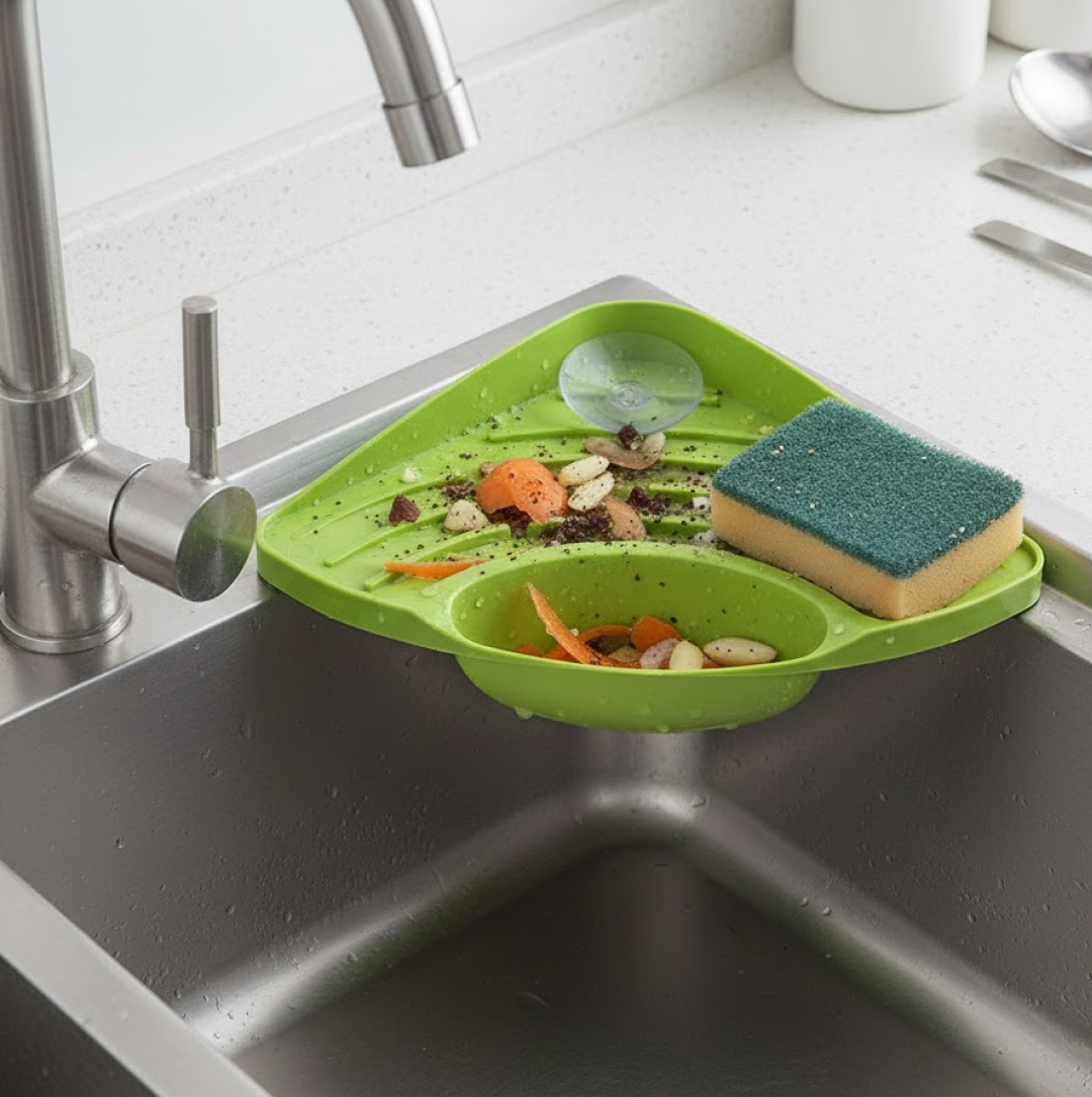 2092621252.png Corner Sink Strainer For Draining Kitchen Waste In Sinks And Wash Basins. - Image 1