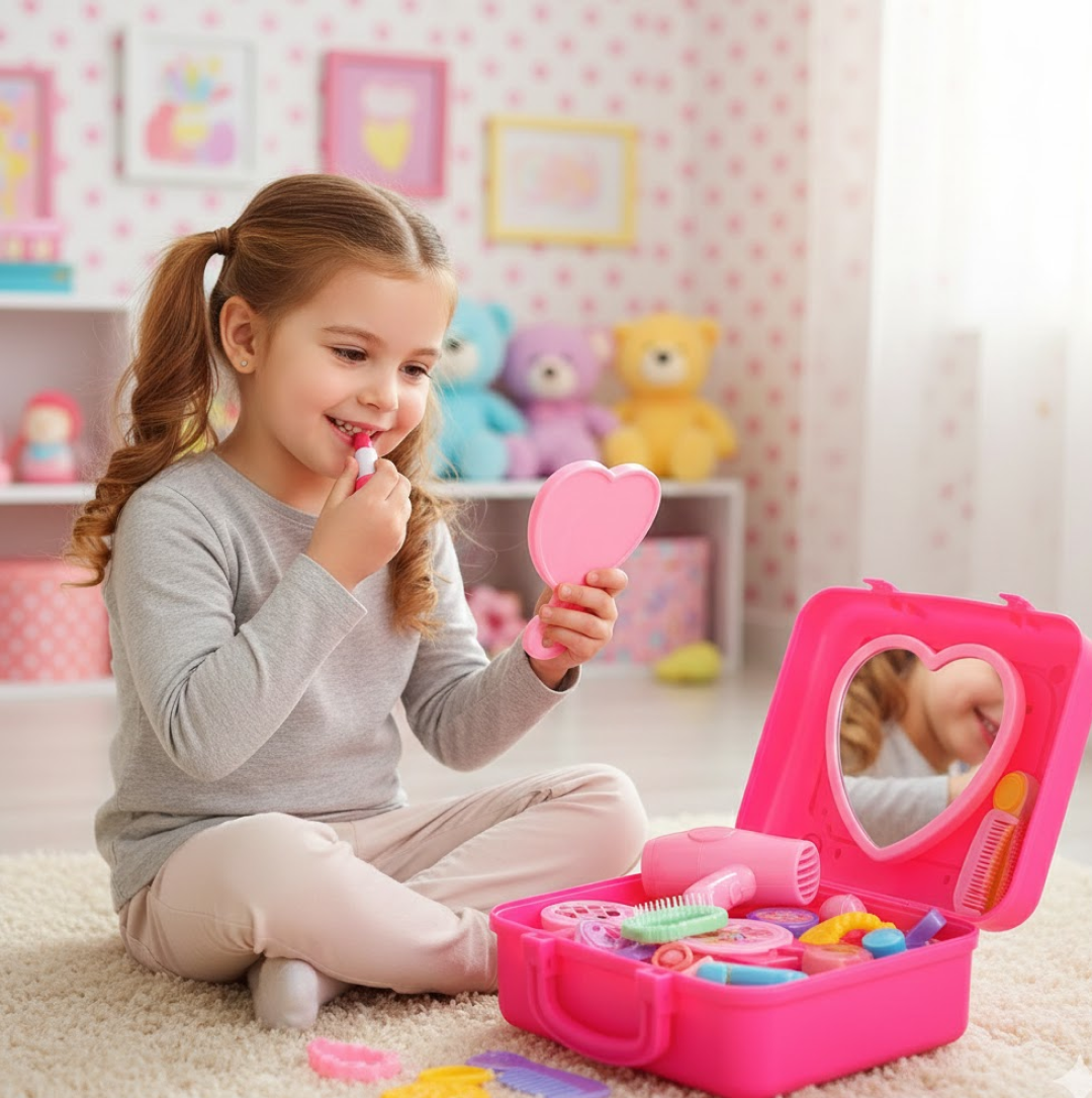 2092621493.png Beauty Make up Set for Kids Girls with Fold-able Suitcase (Multicolour) - Image 1