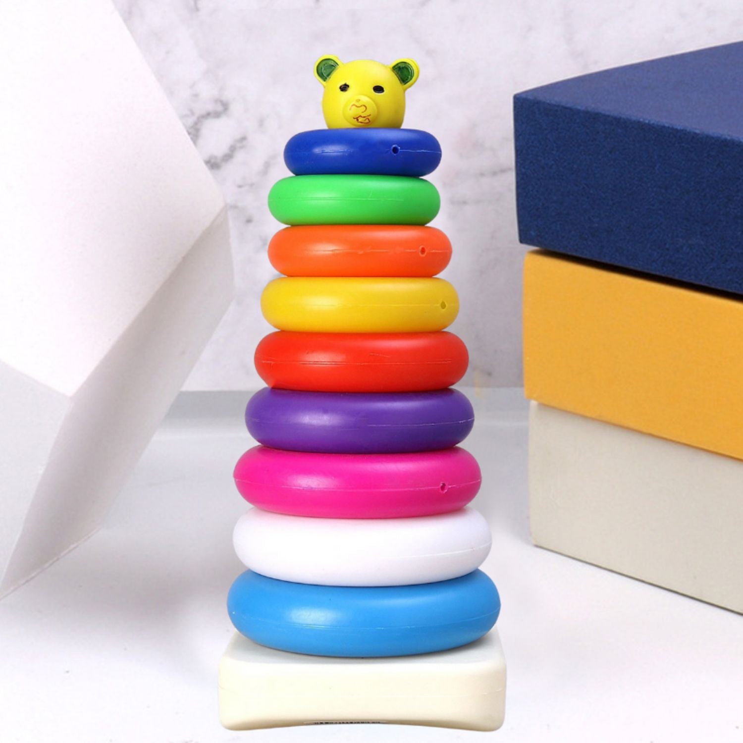 2_e79f1da3-3a1a-4d69-ae30-b15e1d10ee9b.jpg Plastic Baby Kids Teddy Stacking Ring Jumbo Stack Up Educational Toy 9pc - Image 1