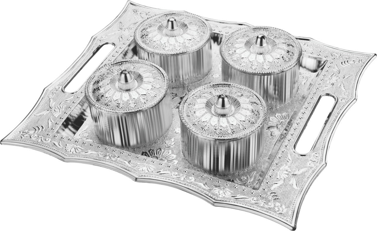 2b35573a-1bff-4372-813b-da3b0c259ba2.jpg Dry Fruit Air Tight Bowls Tray with Lids 4 Section Snacks Mukhvas Dani - Image 1