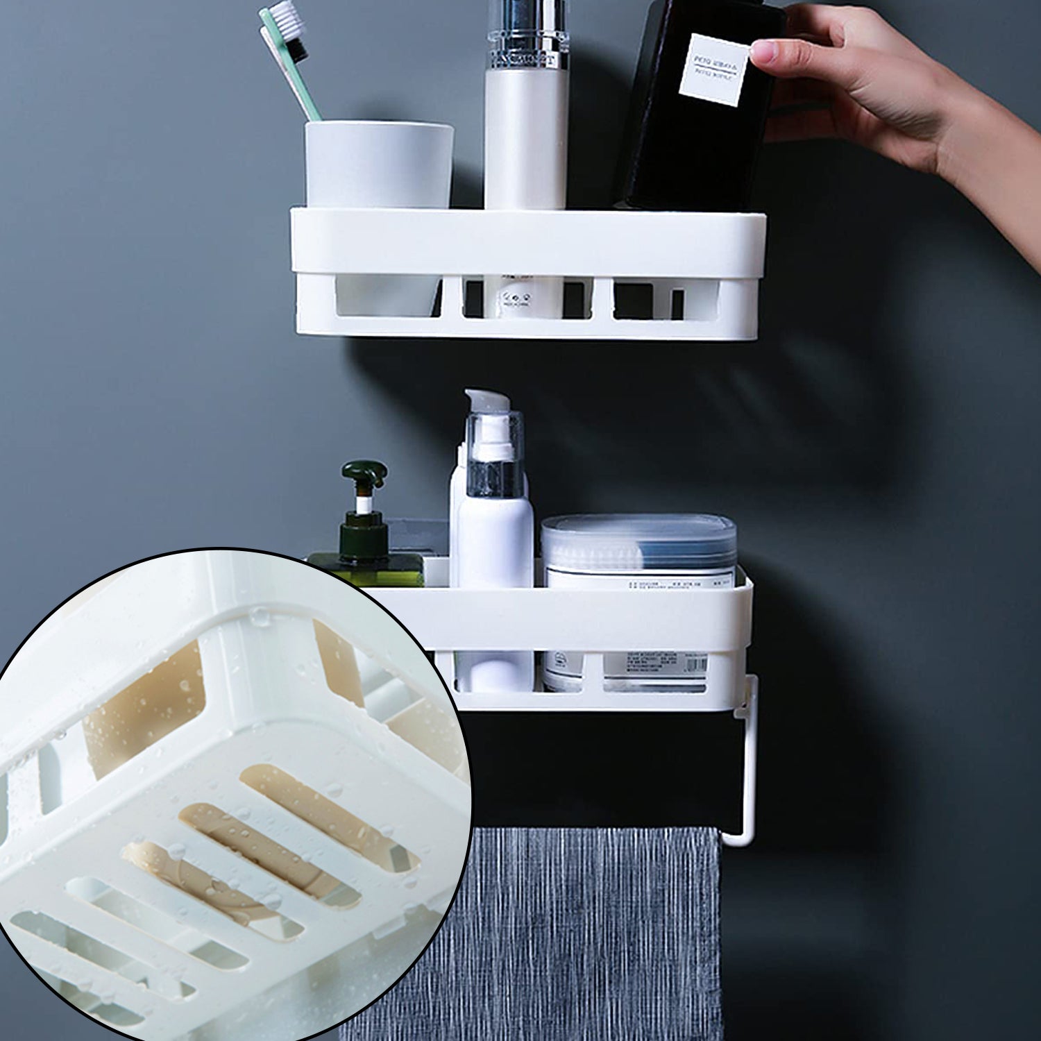 2image_a8e72dd8-9513-46fd-bd82-1ae6b60bf559.jpg Multipurpose Kitchen Bathroom Shelf Wall Holder Storage Rack Bathroom - Image 1