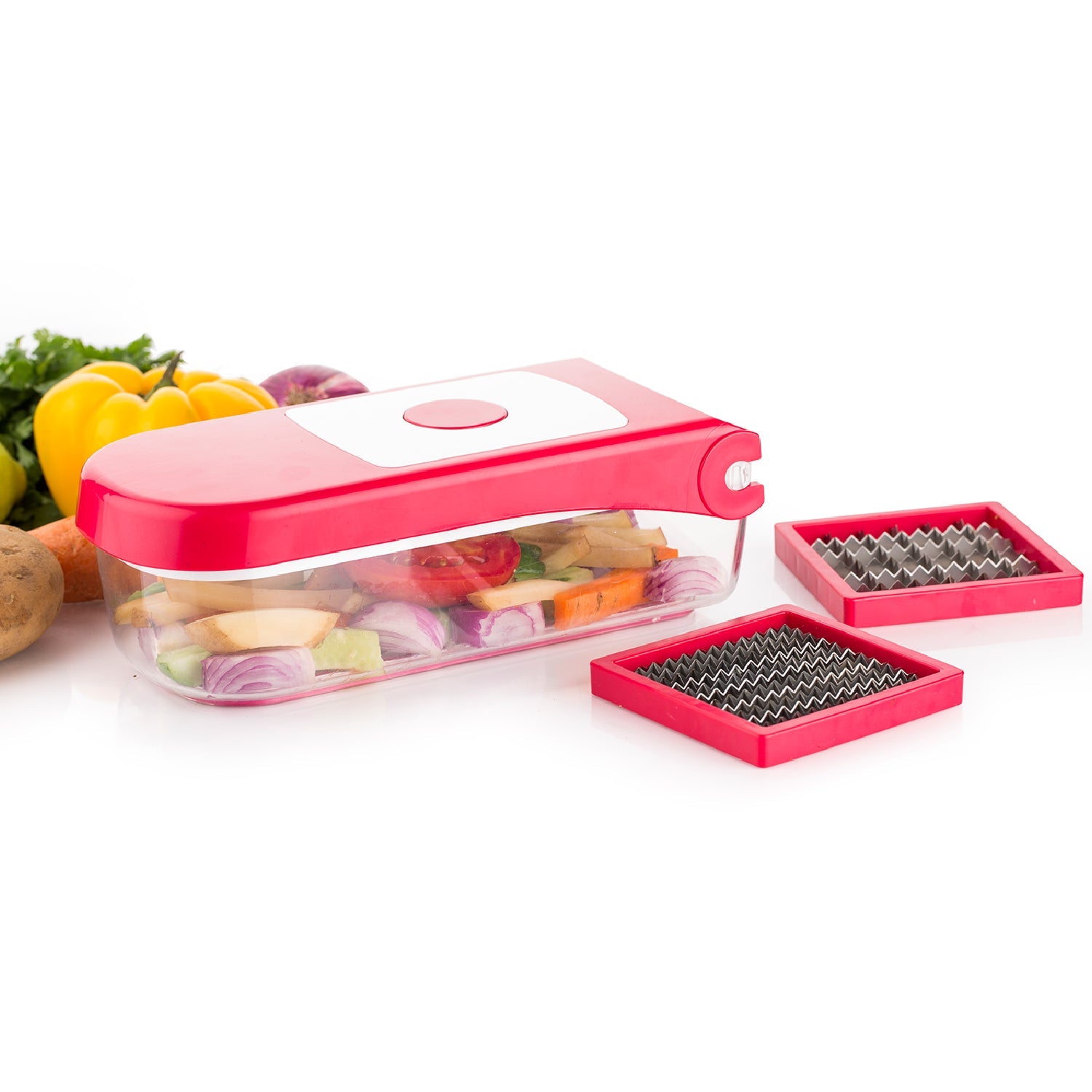 2image_ab9947f1-ba6e-428d-b092-6aec2b14676e.jpg Ganesh Plastic Chopper Vegetable and Fruit Cutter, Red - Image 1