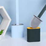 Silicone Toilet Brush with Holder Stand for Bathroom Cleaning