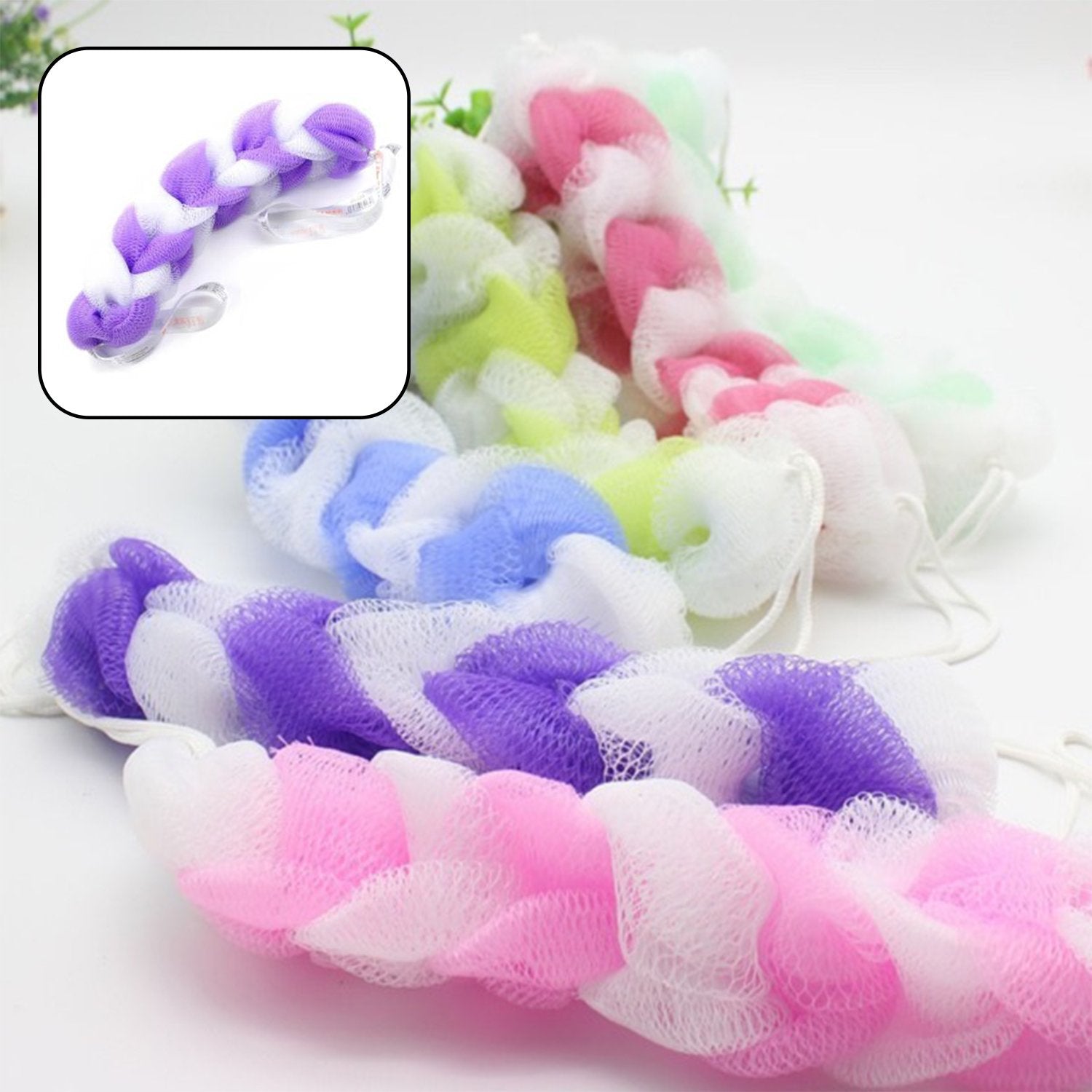 2image_ffbe2993-627c-48fa-a701-40e6132dee52.jpg Hanging Bath Shower Long Loofah Sponge Pouf Body Scrubber (pack of 6) - Image 1