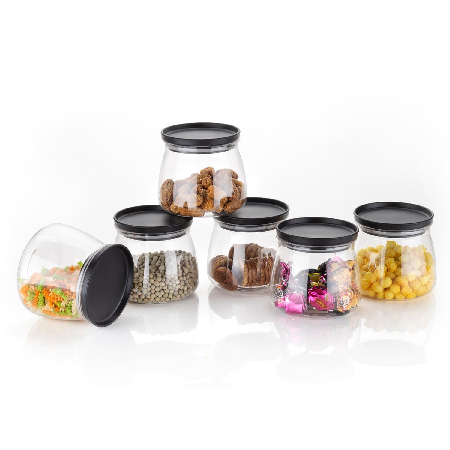 3_78aced14-79e5-46dd-8ec1-ca77f499e236.jpg Matka Shaped Jar with Air Tight & Leak Proof Lid (Multicolour) (Set of 6) (900Ml) - Image 1