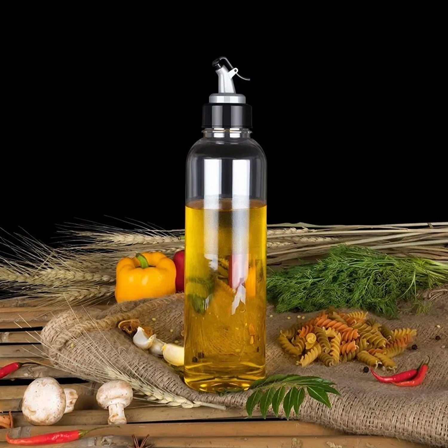 3_8c40a68a-6f81-4061-a1e5-21ad06db2a27.jpg 1ltr Plastic Oil Dispenser With Lid - Clear, Drip Free Spout, Controlled Use. - Image 1