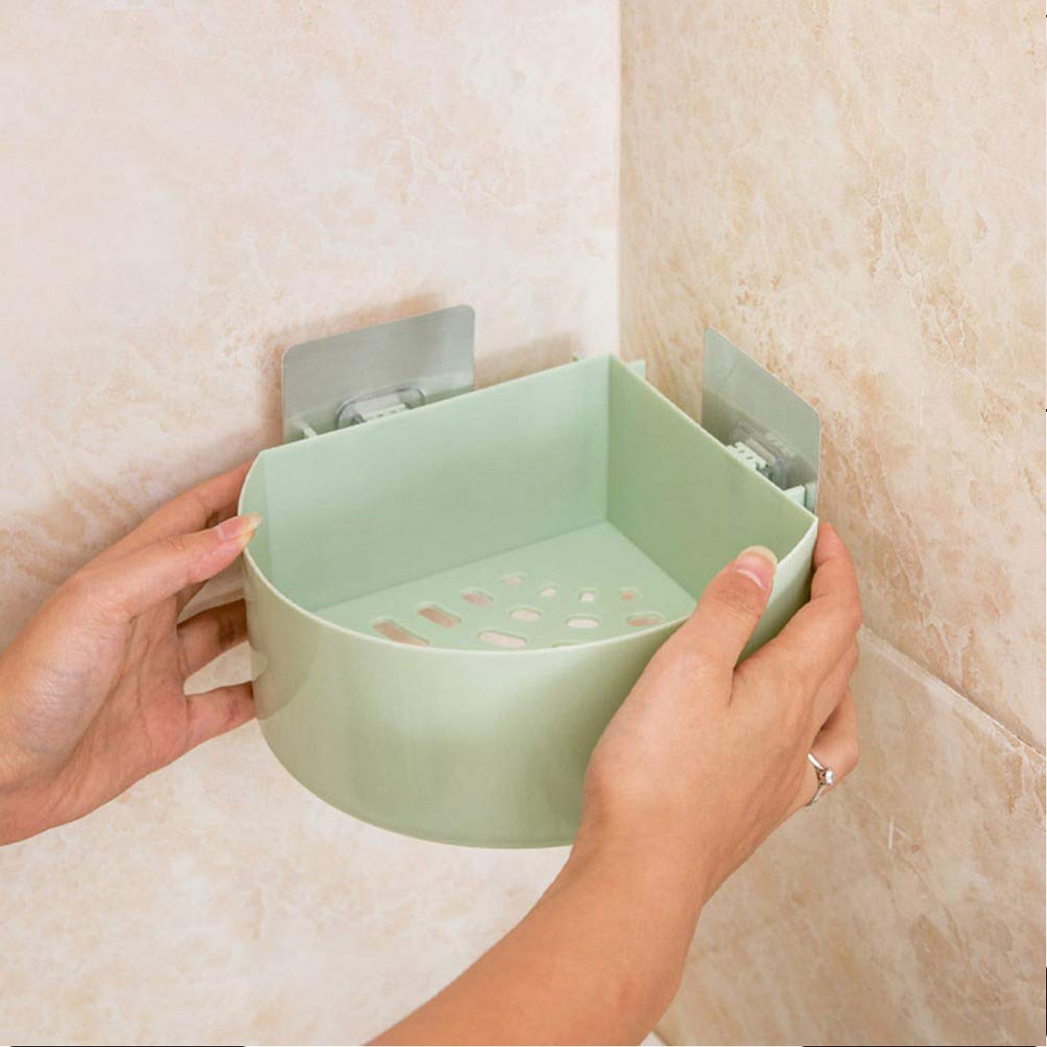 3_9065c213-7cff-4bb5-a58b-61c2356aeded.jpg Corner Shelf Bathroom Kitchen Rack Self Adhesive Wall Mount Storage Basket - Image 1