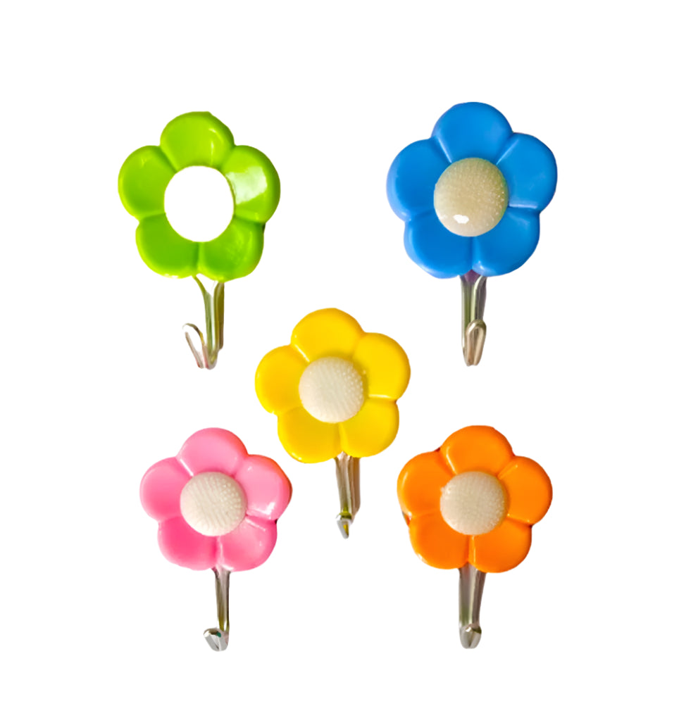 3d73c3a1-8642-41ac-8325-19adcfce0f19.jpg Plastic Self-Adhesive Flower Shape Hooks (Pack of 5) - Image 1