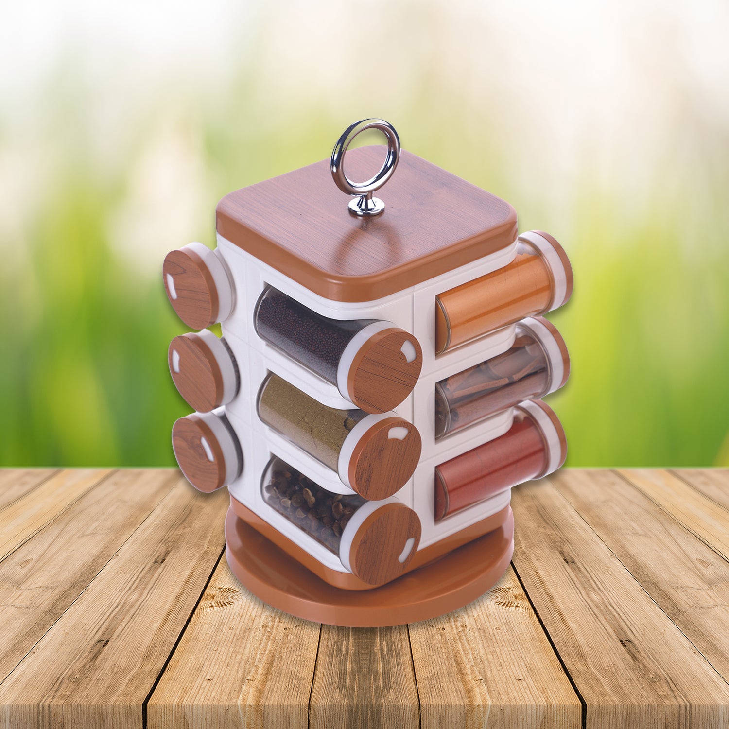 3image_65632ccf-fb08-45ad-bcab-c42952b74485.jpg Ganesh 12-Jar Revolving Spice Rack Masala Box - Image 1