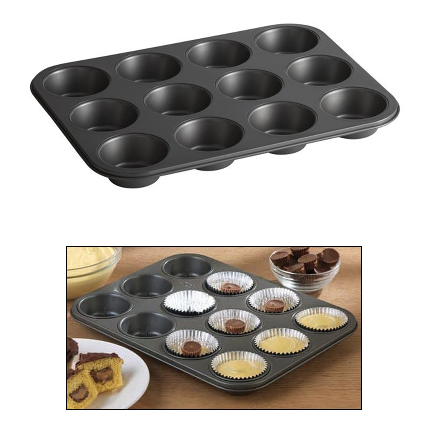 3image_9a498c43-bf7f-4bf9-9657-bc6a44e002bd.jpg Nonstick Aluminium Muffin Tray Cupcake Pan Tray (12 Cup Cavities) - Image 1