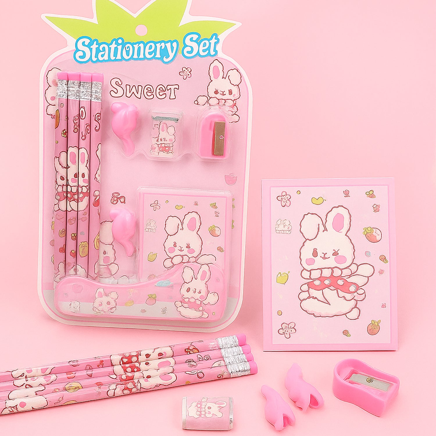 4298.jpg Kids' Stationery Kit: Wooden Pencils, Sharpener, Eraser, Diary (9 Pc Set) - Image 1