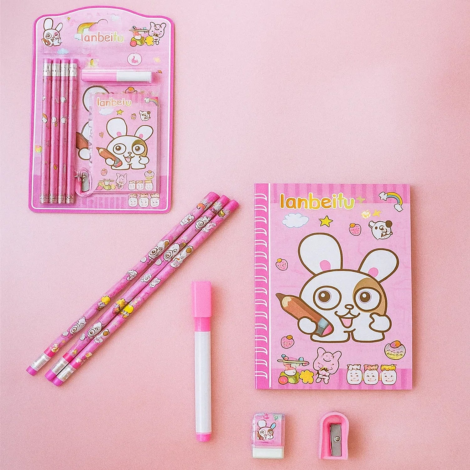4299.jpg Kids' Stationery Kit: Wooden Pencils, Sharpener, Eraser, Diary (8 Pc Set) - Image 1