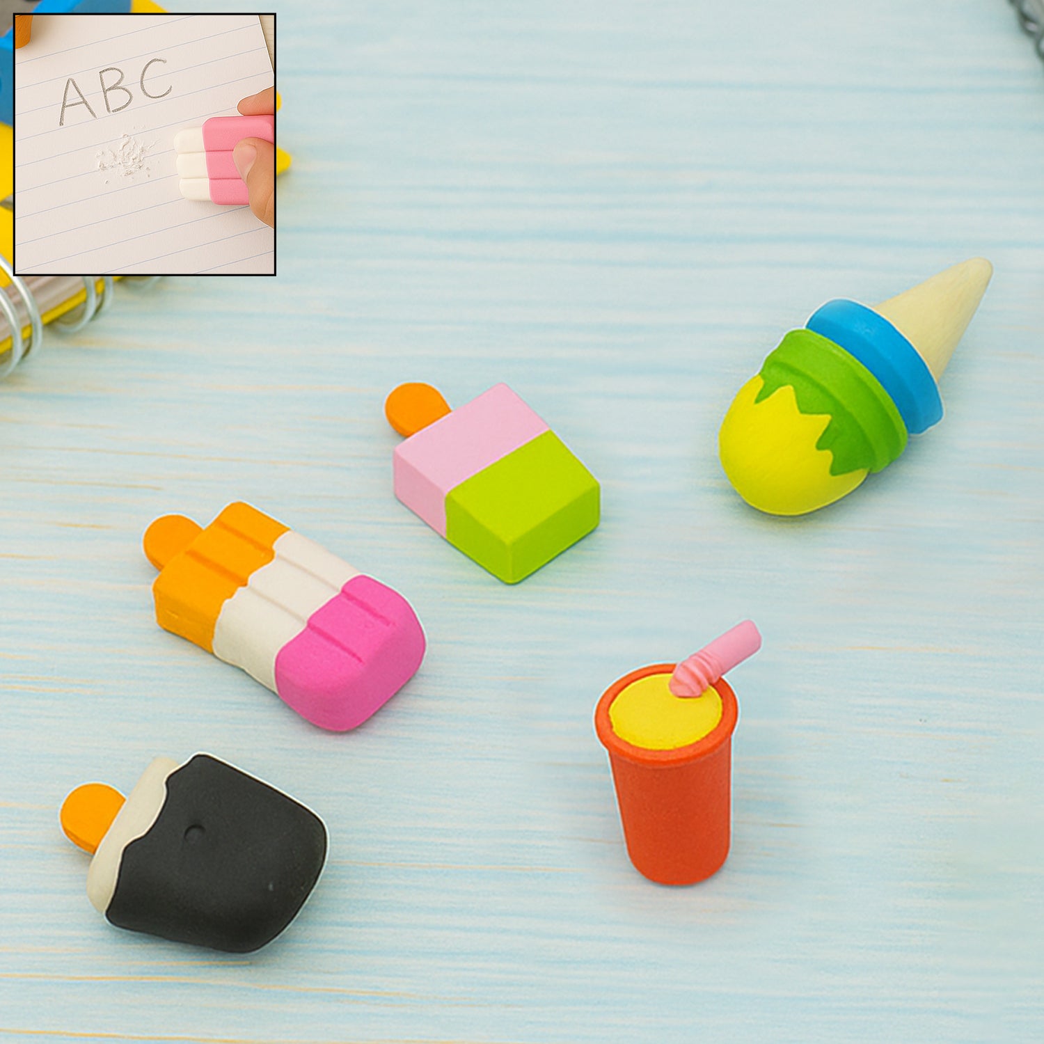 4348_icecream_eraser_5pc_set.jpg Mini Eraser Set for Kids (5 Pieces) - Fun Designs, Party Favors, School Prizes - Image 1