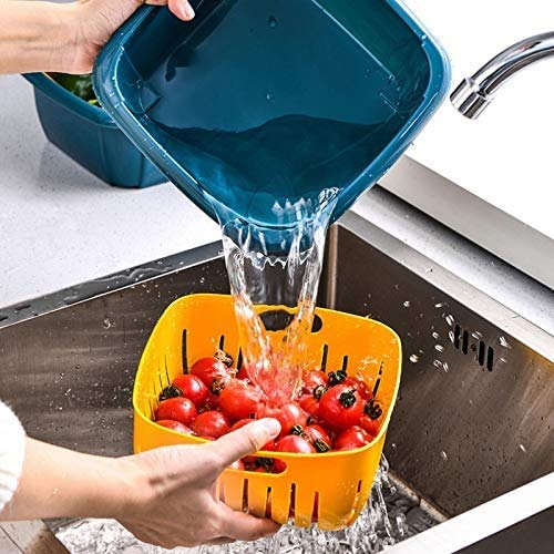 51T-XP1ZSlL.jpg Double Layer Food Drainer Washing Basket with Collapsible Strainers Colander - Image 1