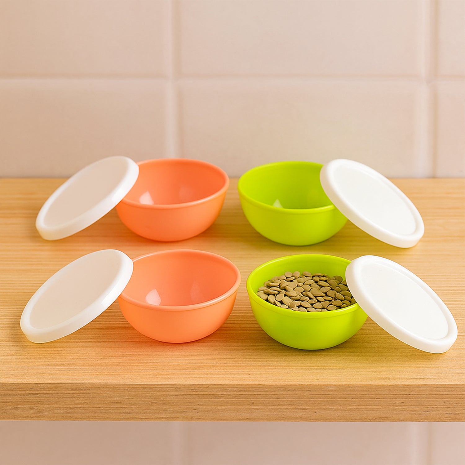 5558_plastic_bowl_with_lid_4pc_d62.jpg Multipurpose Small Round Plastic Bowl / Katori With Lid, Chutney Bowl (4 Pcs Set) - Image 1