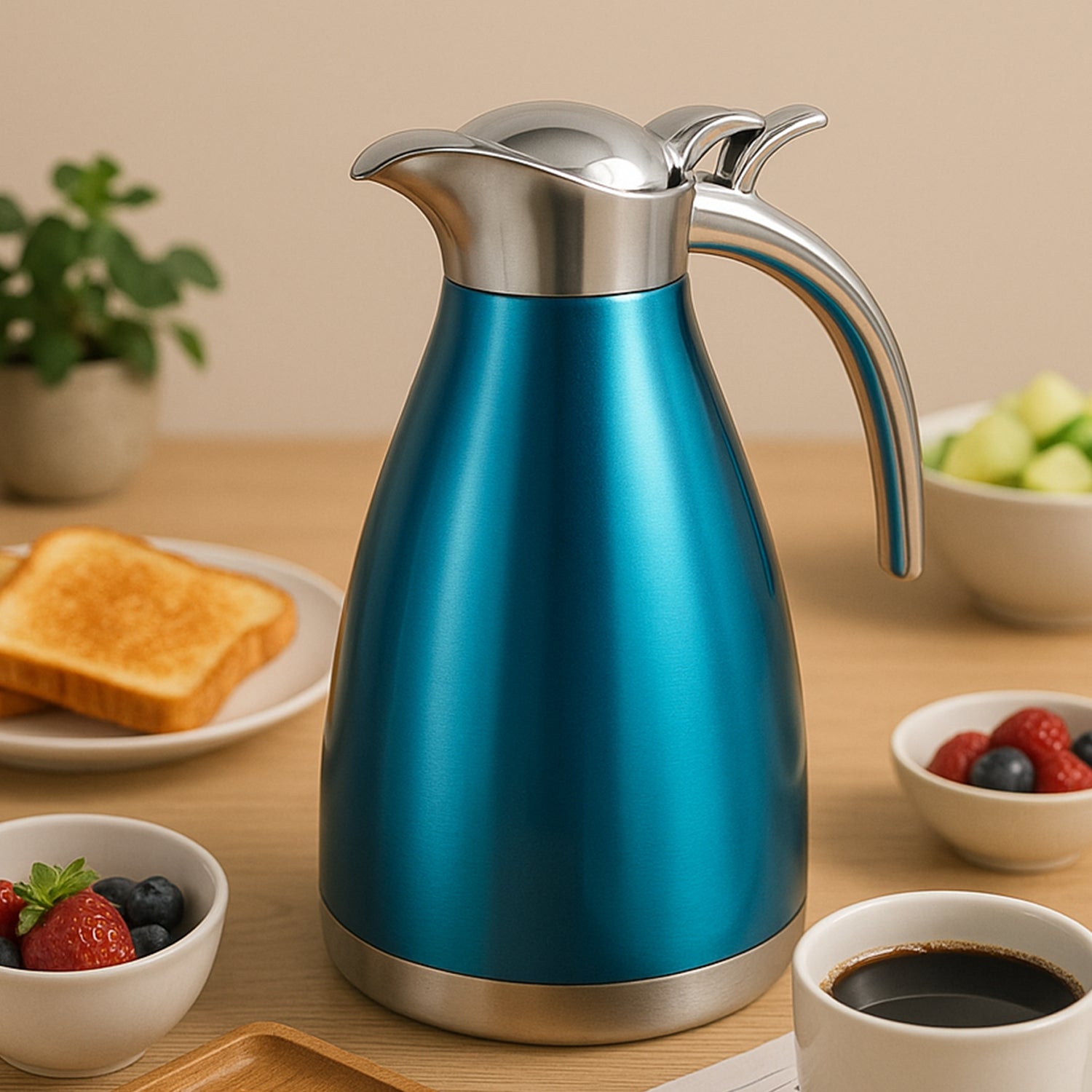 5740_ss_airtight_kettle_2ltr.jpg Vacuum Insulated Kettle Jug, Vacuum Insulated Thermos Kettle Jug Insulated Vacuum Flask, Vacuum Kettle Jug Stainless Steel For Milk ,Tea ,Beverage Home Office Travel Coffee (2 Ltr / 1Pc) - Image 1