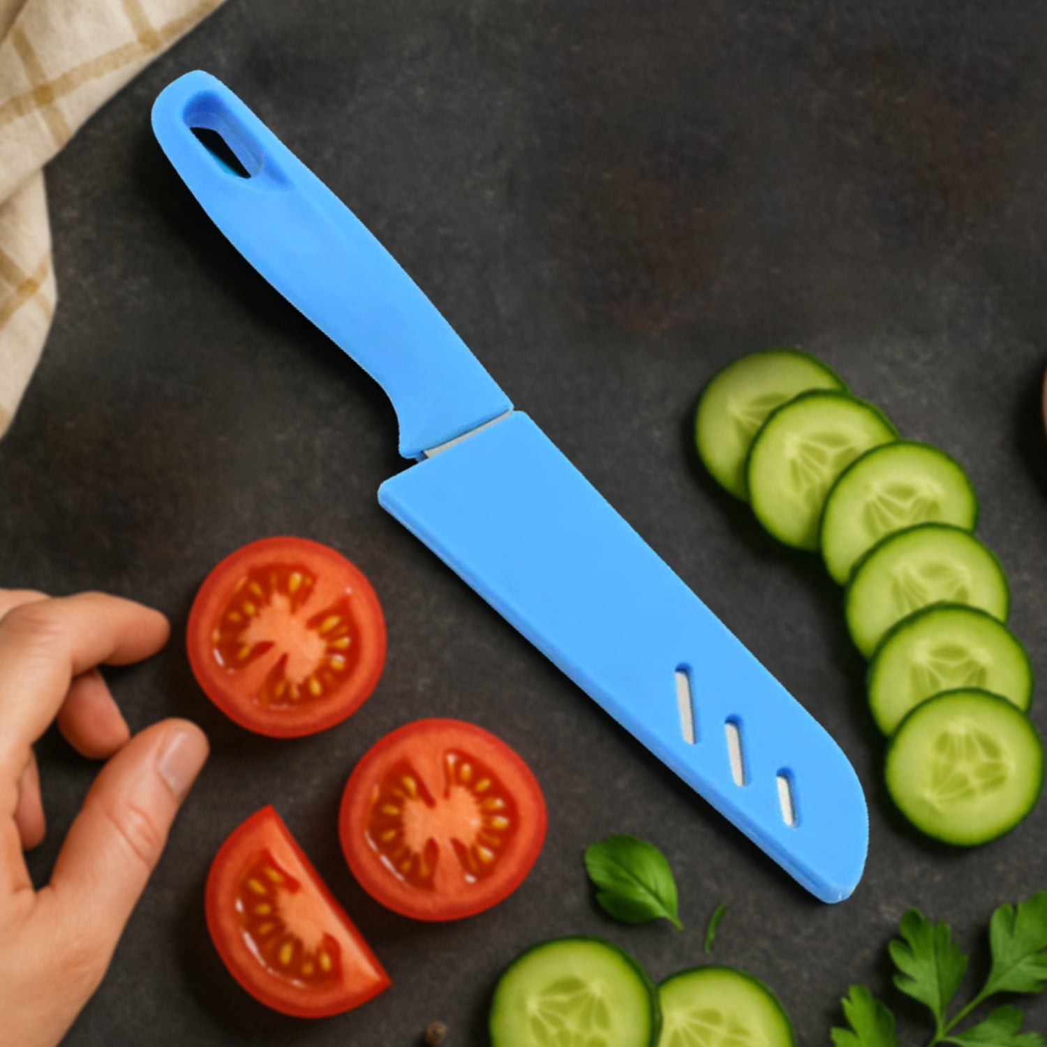 5782_steel_knife_n_cover_1pc.jpg Stainless Steel Knife For Kitchen Use, Knife Set, Knife & Non-Slip Handle With Blade Cover Knife, Fruit, Vegetable,Knife Set (1 Pc) - Image 1