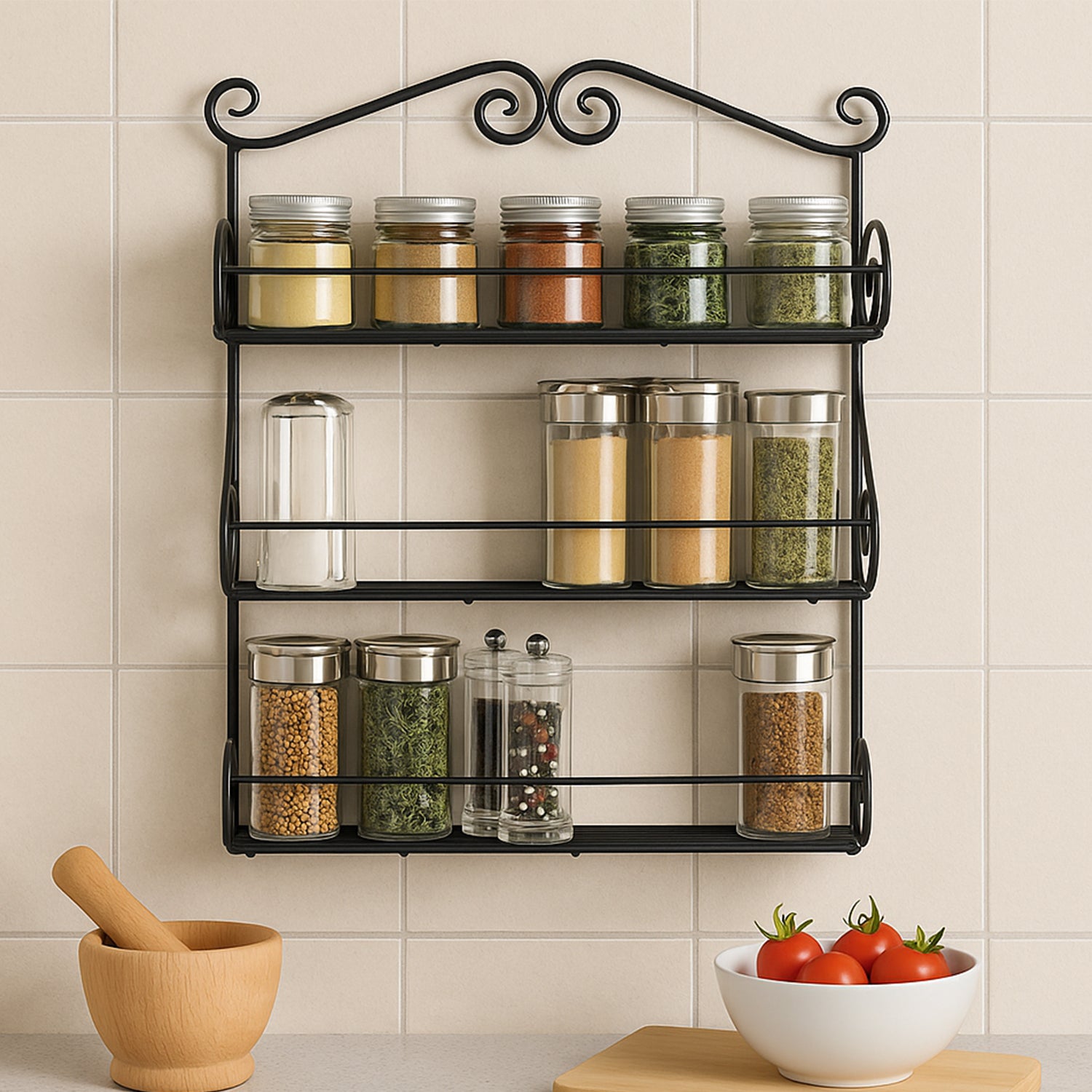 5857_big_3layer_storage_rack.jpg Big Wall Mounted Iron Wall Shelf with 3 Storage Racks for Kitchen - Image 1