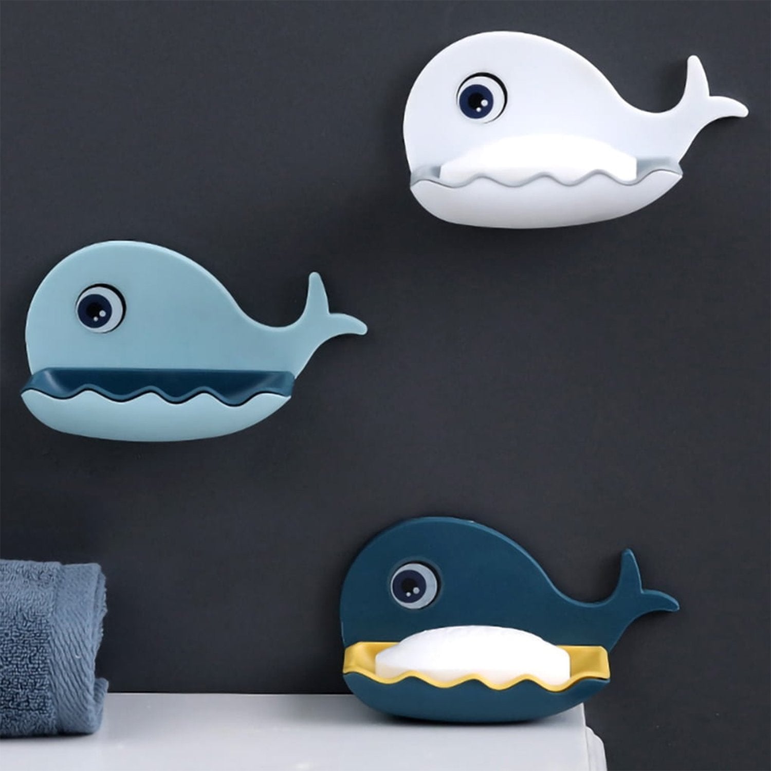5image_dee22985-d60d-4a19-b00a-782a96cc7dca.jpg Fish Shape Soap Dish Adhesive Waterproof Wall Mounted Bar Soap Dish (Pack of 2Pc) - Image 1