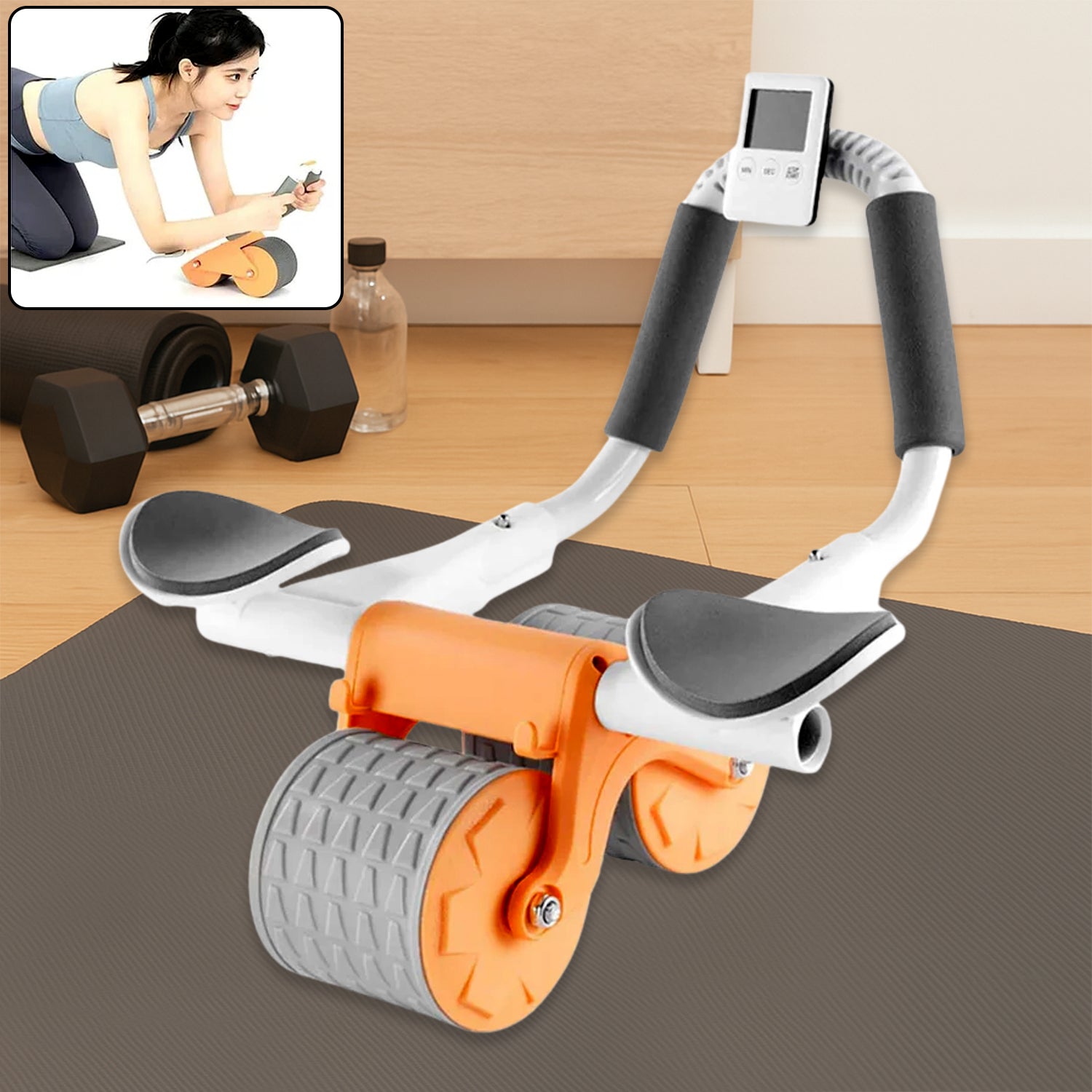6055_abdominal_exercise_roller.jpg Automatic Rebound Ab Roller Wheel with Timer & Elbow Support for Fitness - Image 1