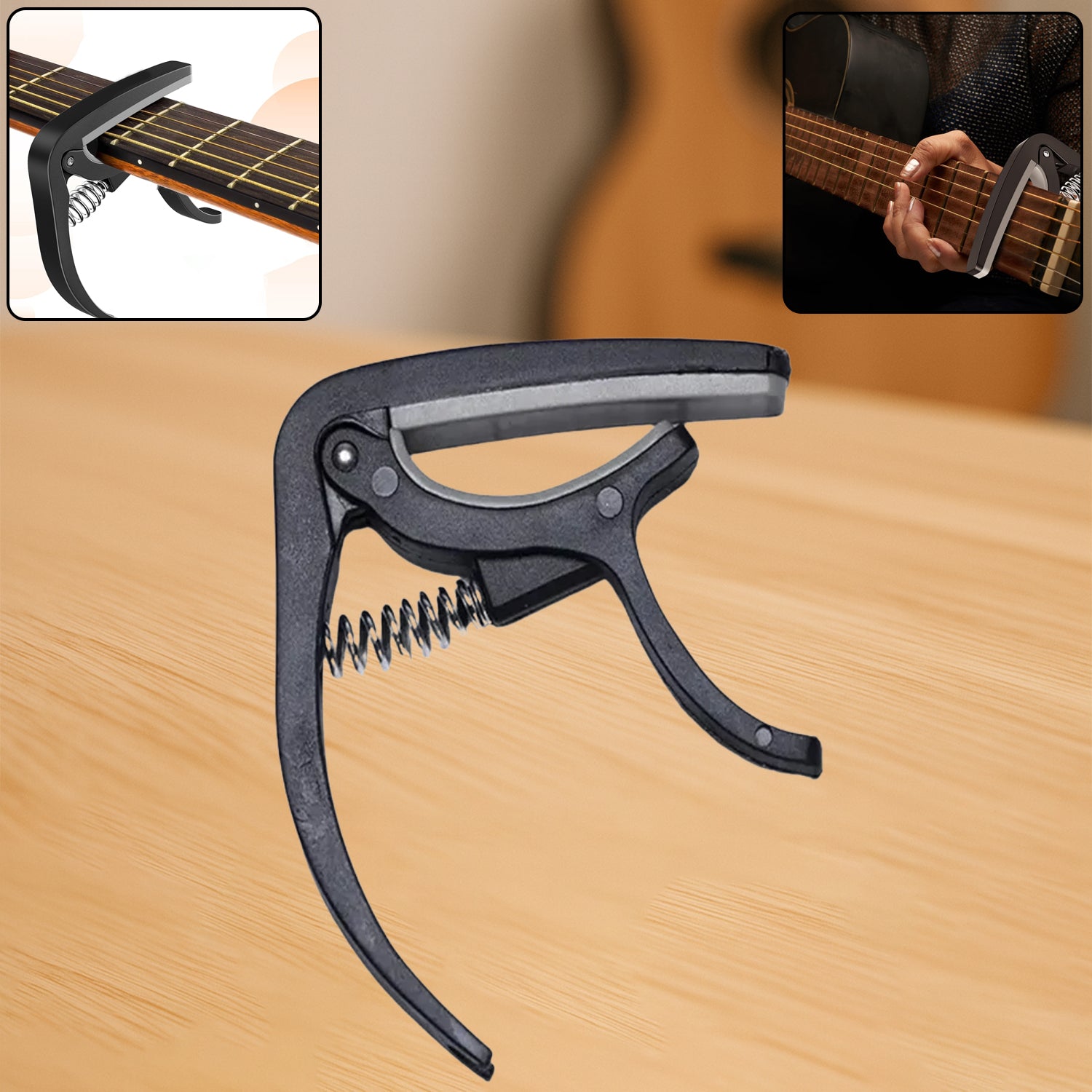 6141_guitar_capo_1pc.jpg Guitar Capo with Pickup Stand – Soft Capo for Acoustic & Electric Instruments - Image 1