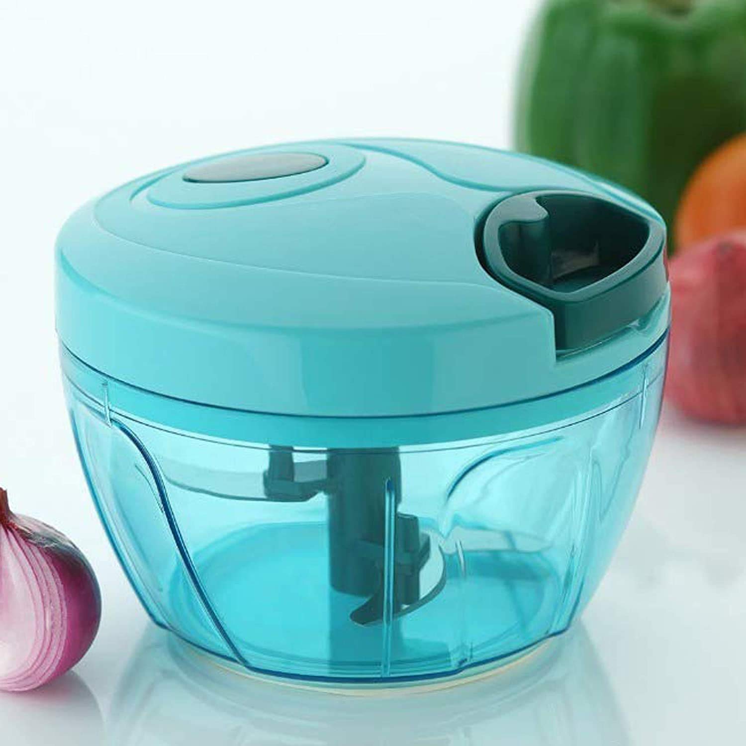 61HpUYTtr5L._SL1500.jpg Manual Compact Handheld Vegetable Chopper with Stainless Steel Blades (Brown Box) - Image 1