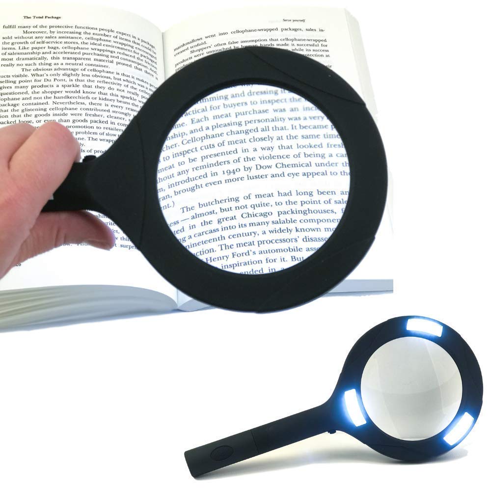 61SHKF3zOIL._SL1000.jpg Magnifying Glass with 3 Led Light 3X Power and Rubberized Handle - Image 1