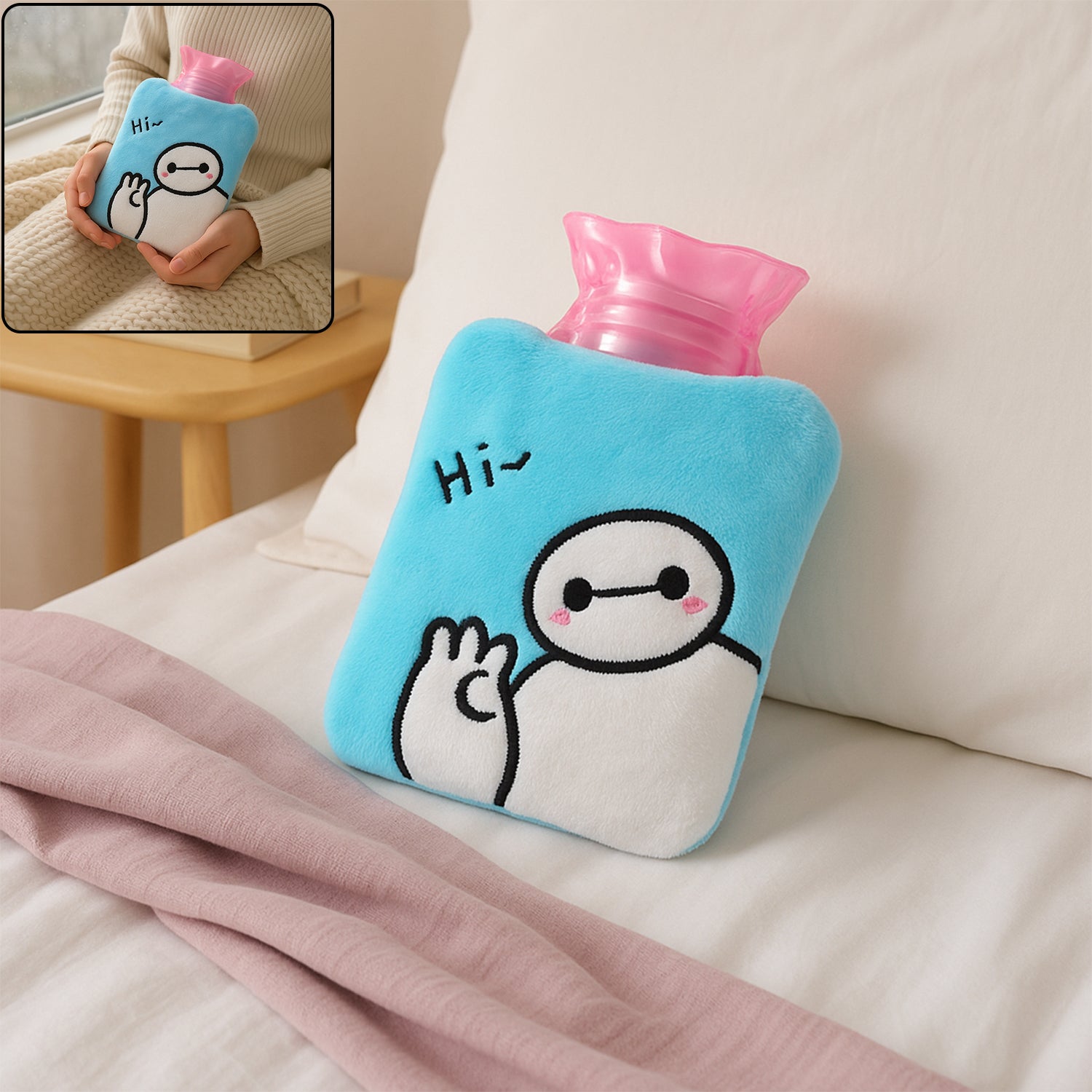 6525_chb_blue_baymax_hotbag.jpg Blue Baymax Small Hot Water Bag with Cover for Pain Relief - Image 1