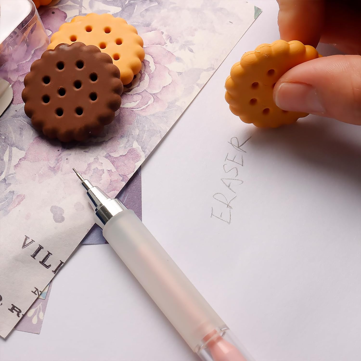 71_sOHBTfnL._AC_SL1500.jpg Biscuit-Shaped Erasers – Fun Rubber Stationery for Kids (6 Pcs Set) - Image 1