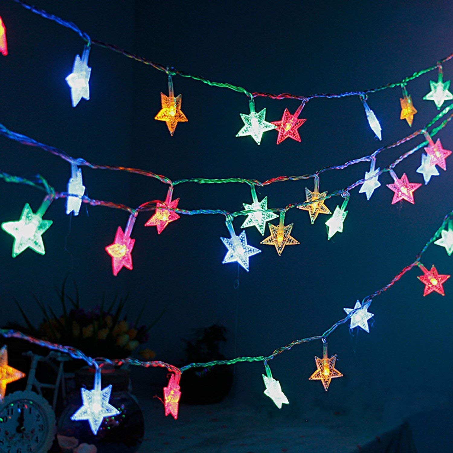 71r9CnvLvtL._SL1500.jpg 28 LED / Star 3.9 Meter Star Shape Led Light Battery Operated with Flashing Modes for Home Decoration, Kids Room, Waterproof Diwali & Wedding LED Christmas Light Indoor and Outdoor Light ,Festival Decoration (Multicolor Battery Not Included 3.9Mtr) - Image 1