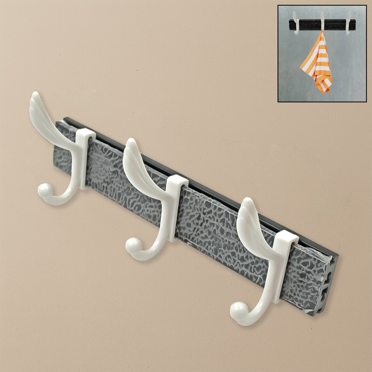 7571_wall_mounted_3hook_hanger.jpg Wall Mounted Coat Hanger Rack – 6 Hooks for Clothes, Jackets & Hats - Image 1
