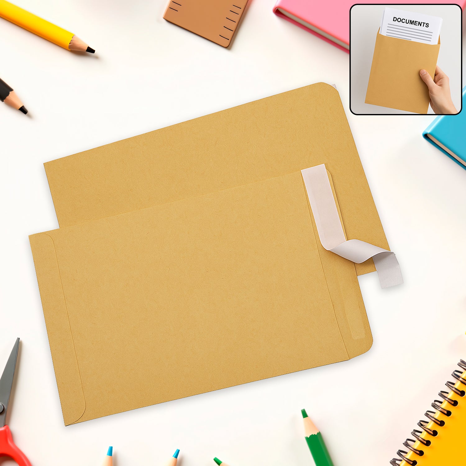 8784_kraft_envelopes_16x14inch.jpg Brown Kraft Envelope for Invitations & Office Use (Mix Size / 1 Pc) - Image 1
