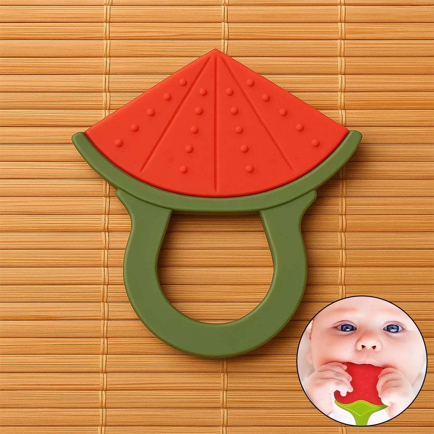 8852_watermelon_baby_teether_1pc.jpg Baby Silicone Teether (1 Pc): Food Grade, Non-Toxic, Teething Relief (3 Months+) - Image 1