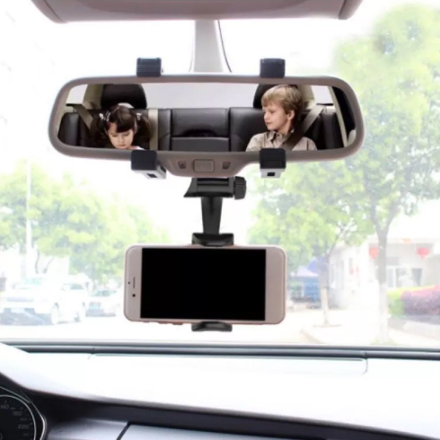 8_fff6a640-f84c-4a07-bf48-a8c3248e70fa.jpg Rear View Mobile Holder Universal Vehicle Rear View Mirror Mobile phone Mount Stand - Image 1